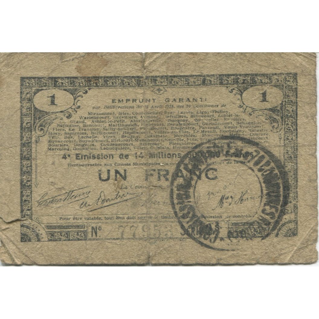 Geldschein, Frankreich, 70 Communes, 1 Franc, 1915, S, Pirot:62-79