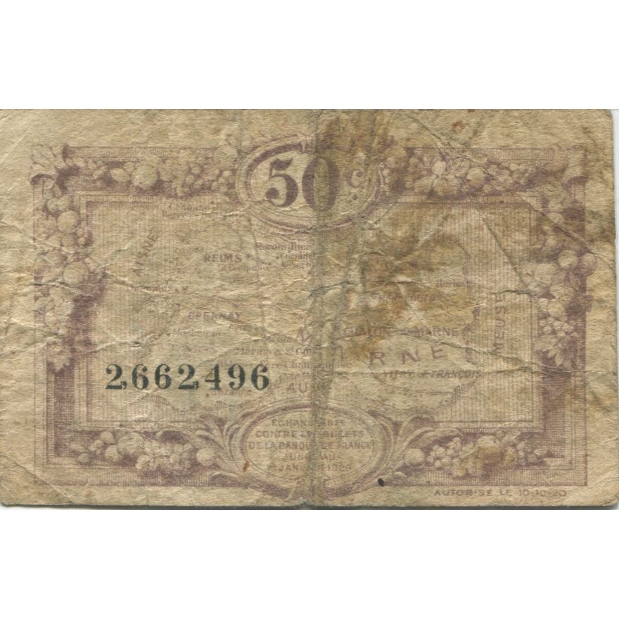 Francja, Marne, 50 Centimes, 1920, Chambre de Commerce, VG(8-10), Pirot:43-1