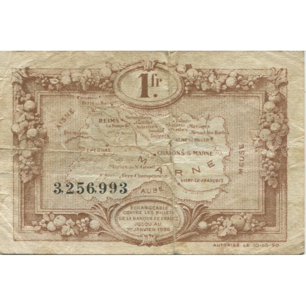 France, Reims, 1 Franc, 1920, EF(40-45), Pirot:43-2