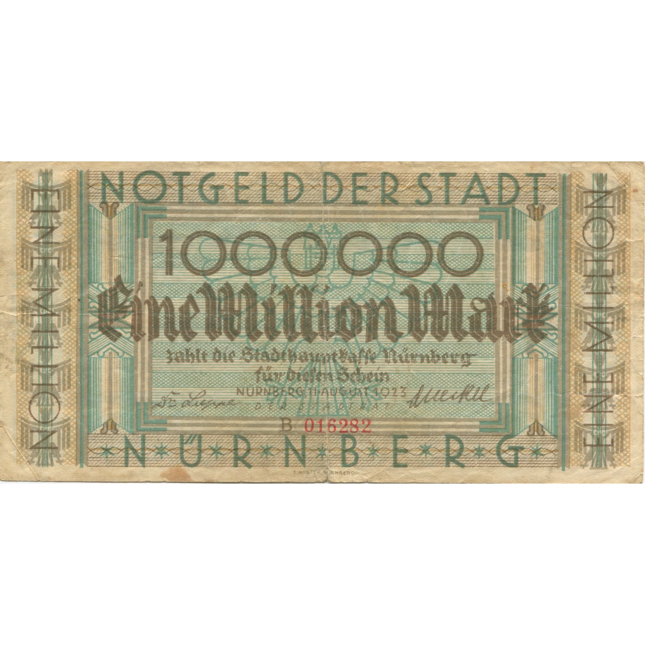 Banknote, Germany, Nürnberg, 1 Million Mark, village, 1923, 1923-08-11