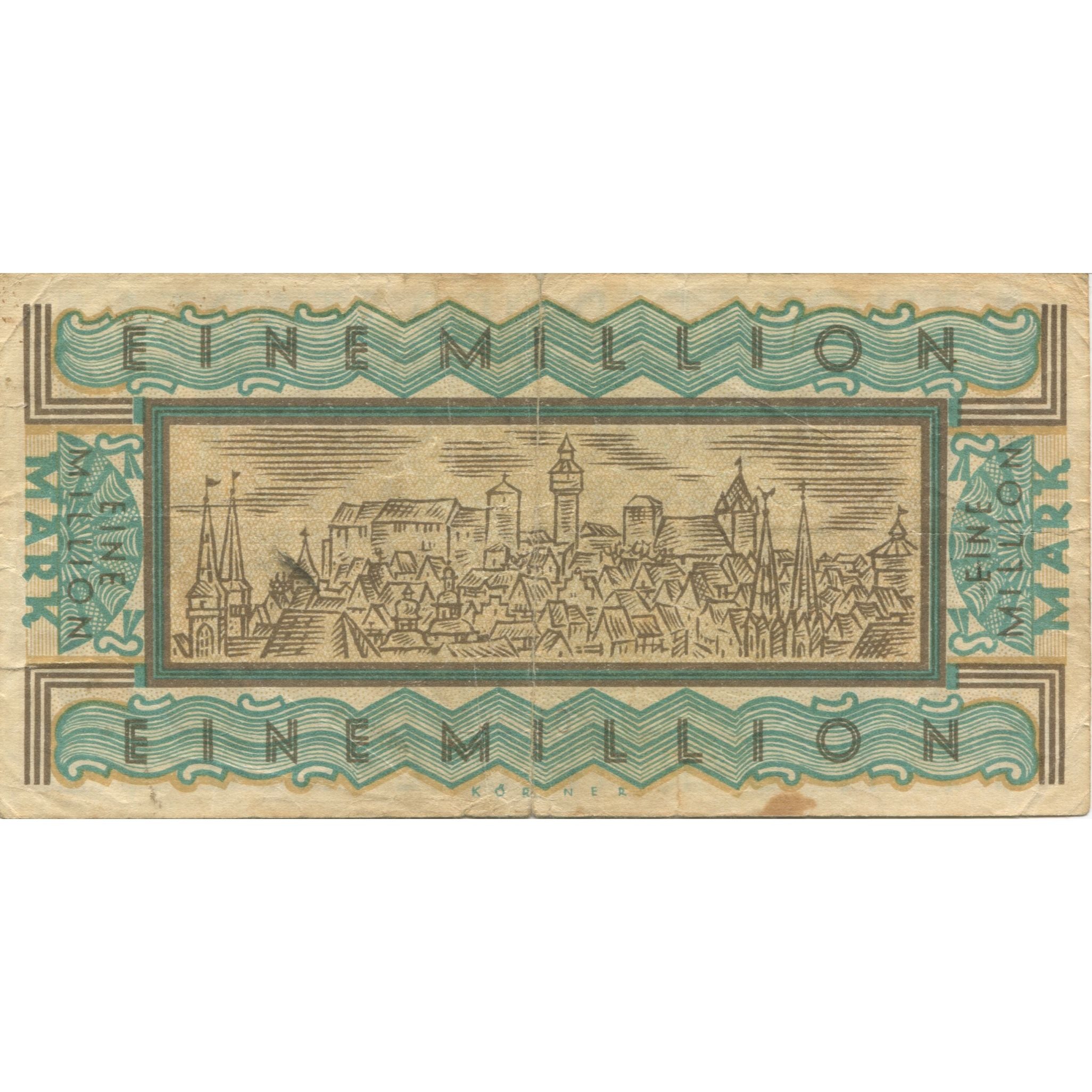 Banknote, Germany, Nürnberg, 1 Million Mark, village, 1923, 1923-08-11