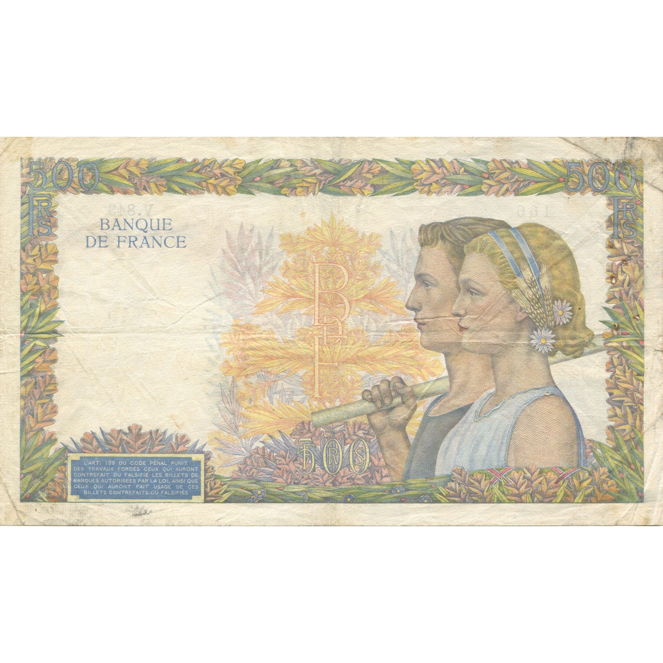 Frankrijk, 500 Francs, La Paix, 1940, 1940-07-25, TB, Fayette:32.5, KM:95a