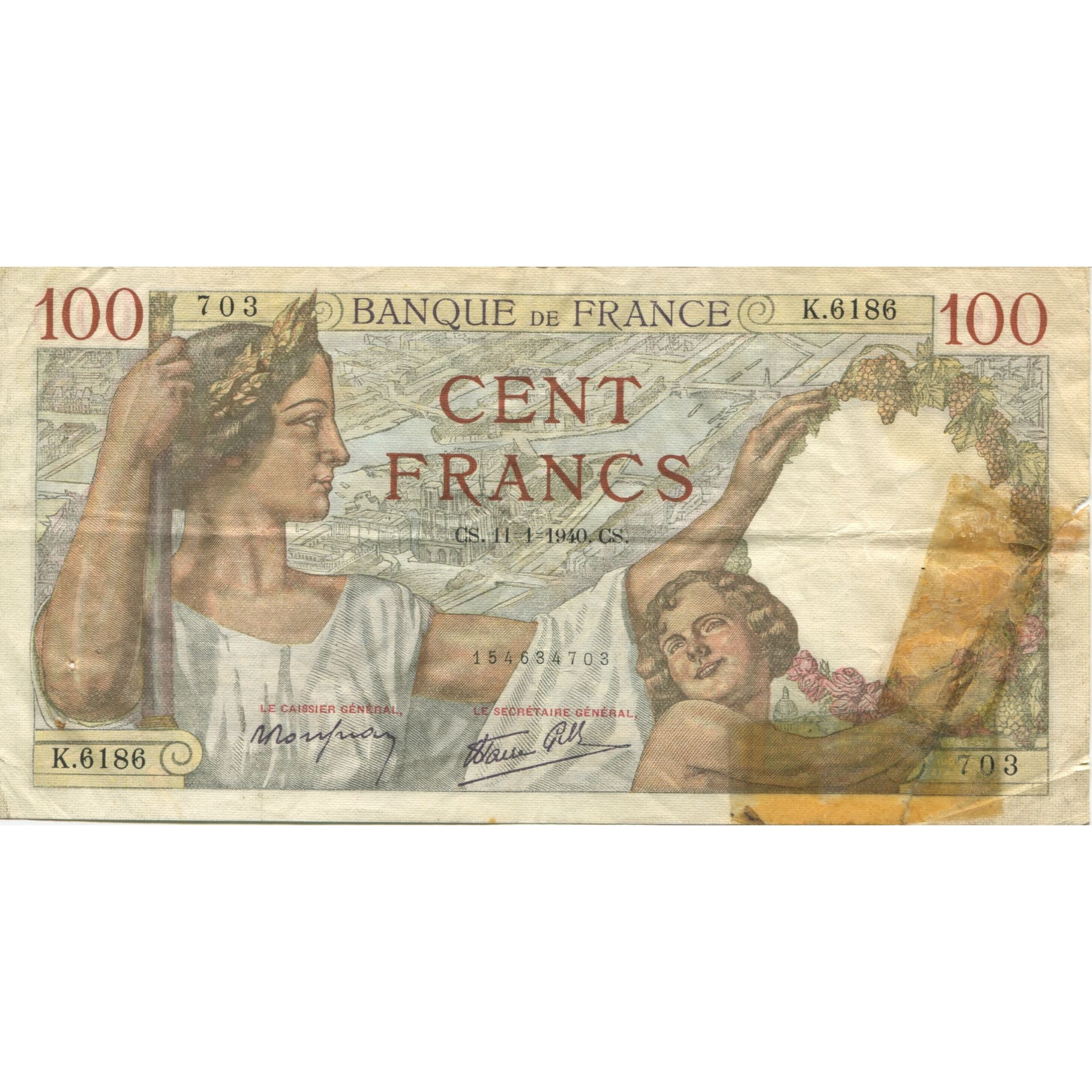 Francia, 100 Francs, Sully, 1940, 1940-01-11, BC, Fayette:28.20, KM:94