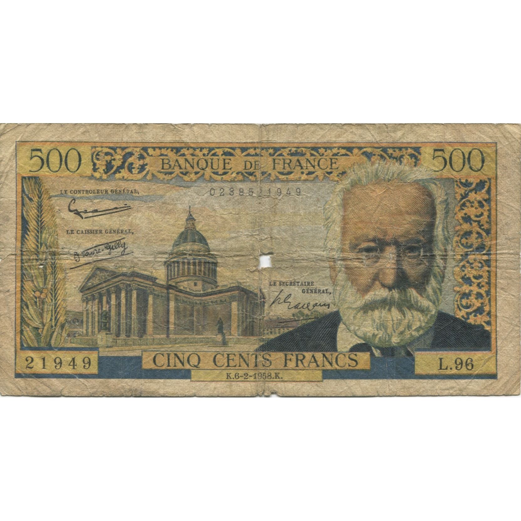 France, 500 Francs, 1955-1959 Overprinted with ''Nouveaux Francs'', 1958