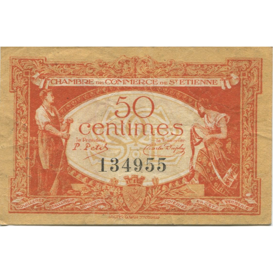 France, Saint-Etienne, 50 Centimes, 1921, VF(30-35), Pirot:114-6