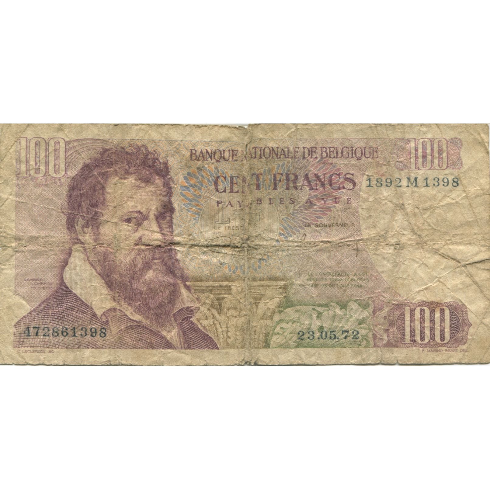 Banknote, Belgium, 100 Francs, 1972, 1972-05-23, KM:134a, VG(8-10)