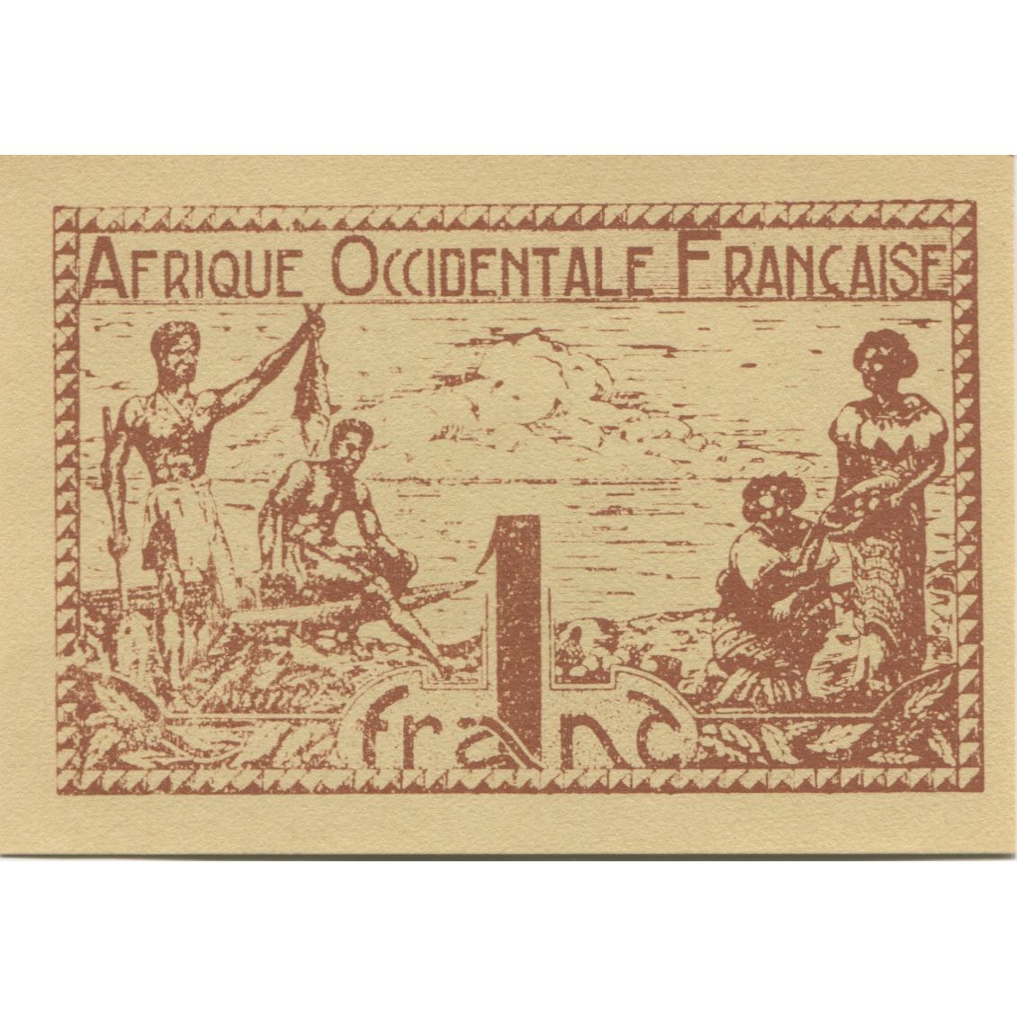 Banknote, French West Africa, 1 Franc, Undated (1944), KM:34b, UNC(65-70)