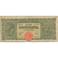Banconote, Italia, 50 Lire, 1944, KM:74a, MB