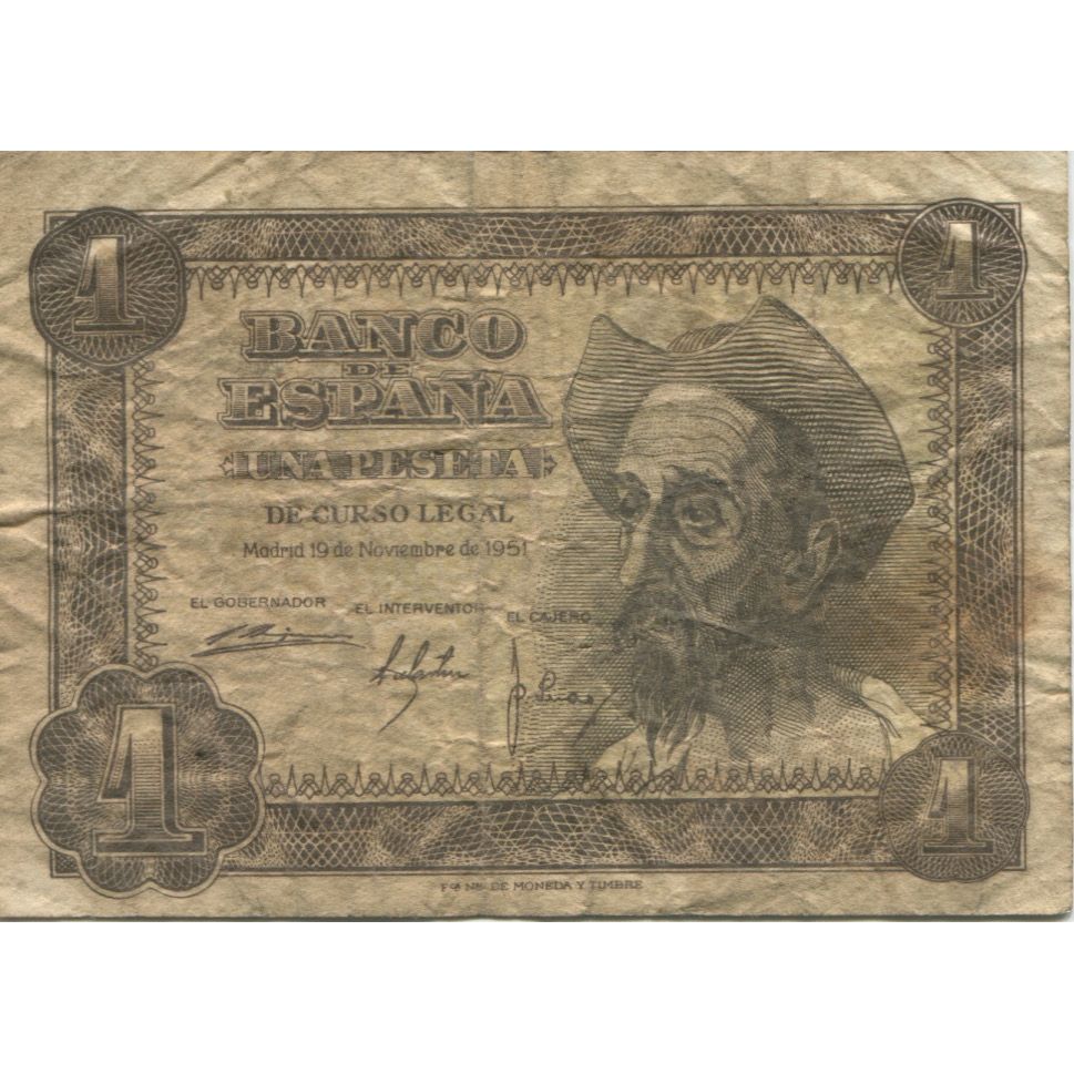 Banknote, Spain, 1 Peseta, 1951, 1951-11-19, KM:139a, VG(8-10)