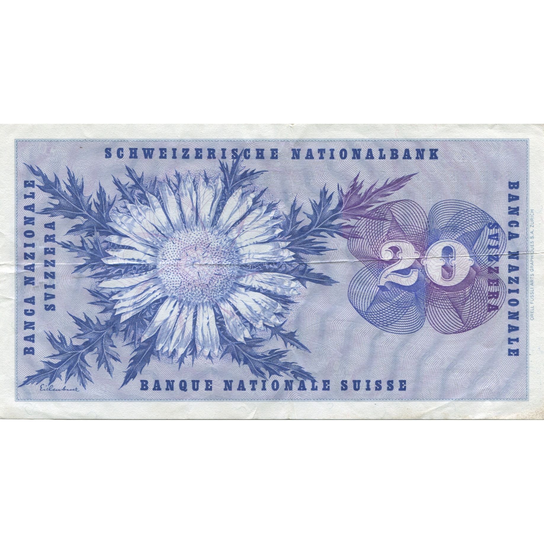 Nota, Suíça, 20 Franken, 1973, 1973-03-07, KM:46v, AU(55-58)