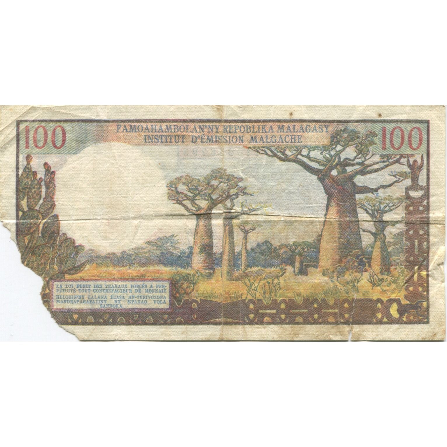 Banknote, Madagascar, 100 Francs =  20 Ariary, KM:57a, AG(1-3)