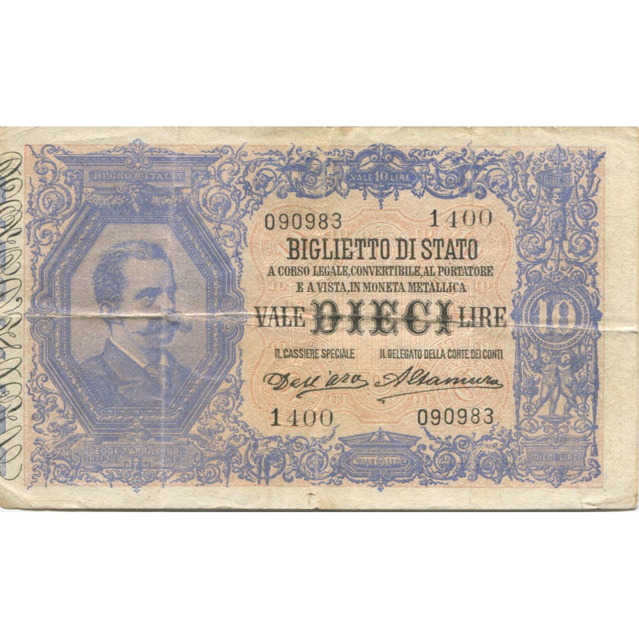 Banknote, Italy, 10 Lire, 1911, KM:20d, VF(20-25)