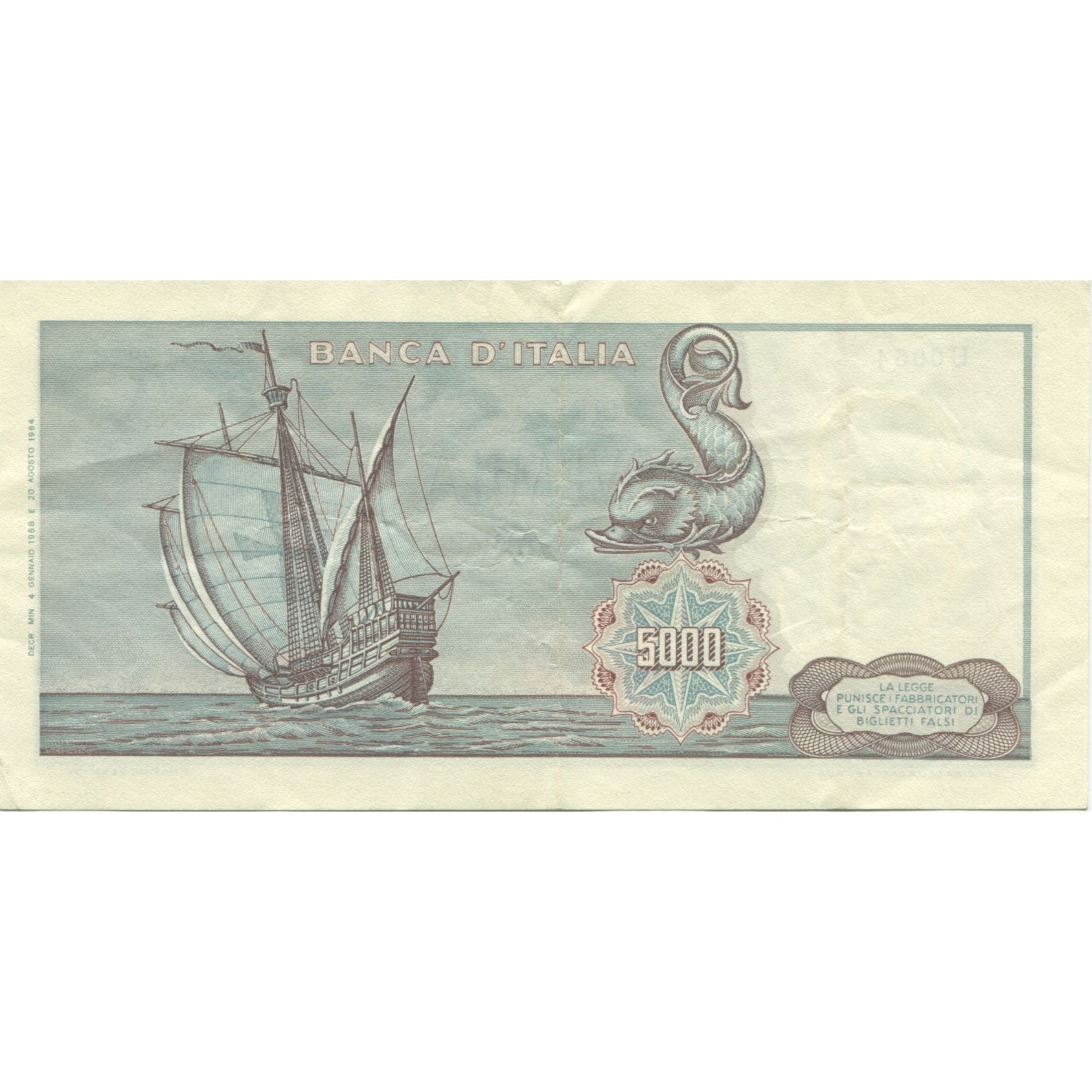 Banknote, Italy, 5000 Lire, 1964, 1964, KM:98b, AU(55-58)