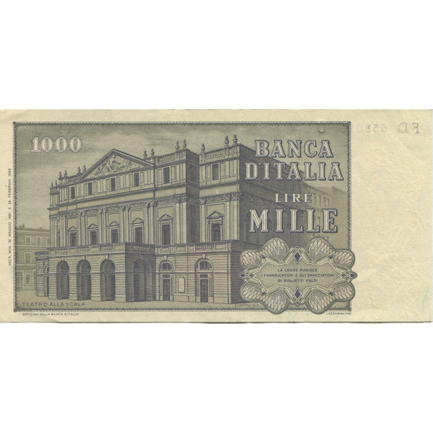 Biljet, Italië, 1000 Lire, 1979, KM:101f, SPL