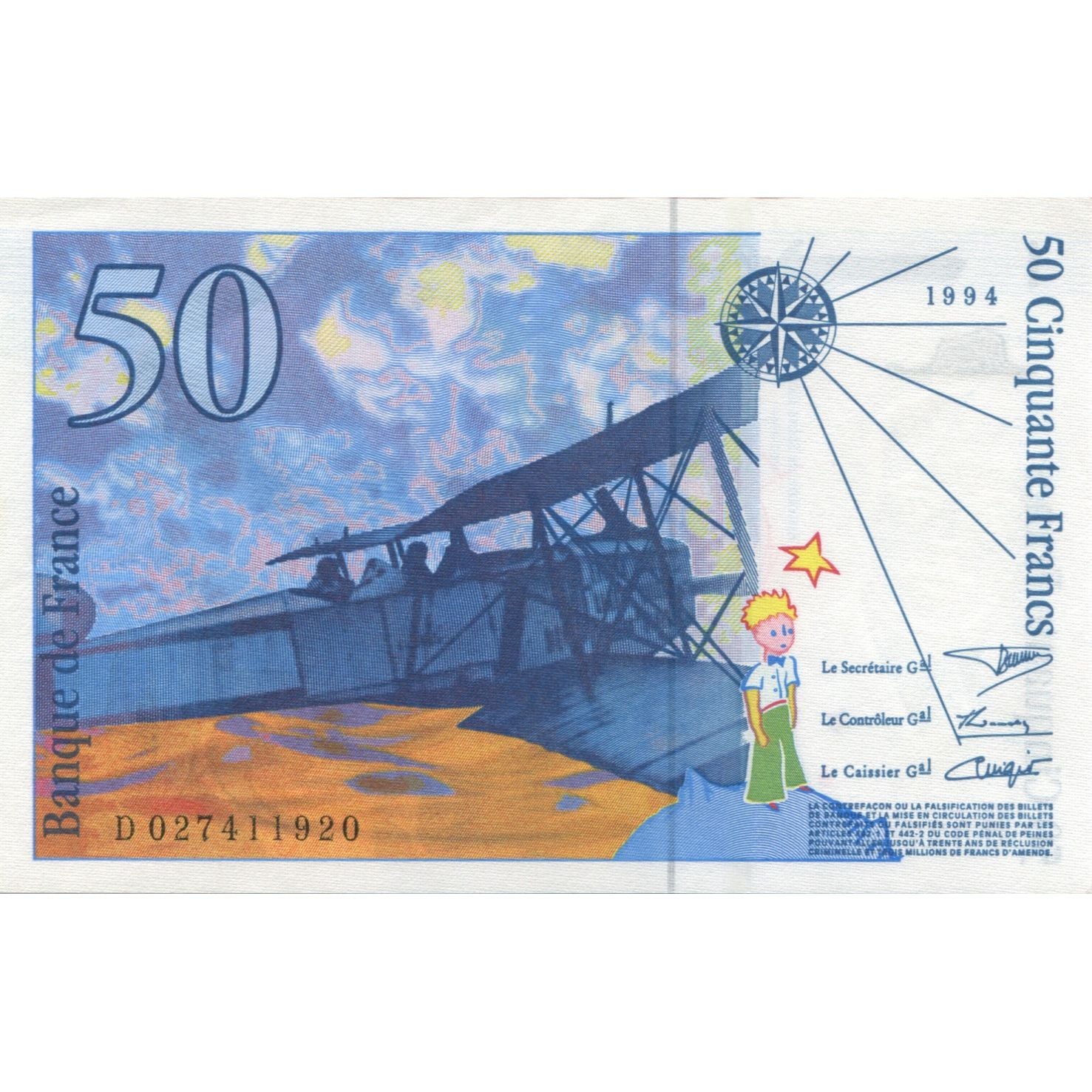 France, 50 Francs, St Exupéry, 1994, NEUF, Fayette:73.1d, KM:157Aa