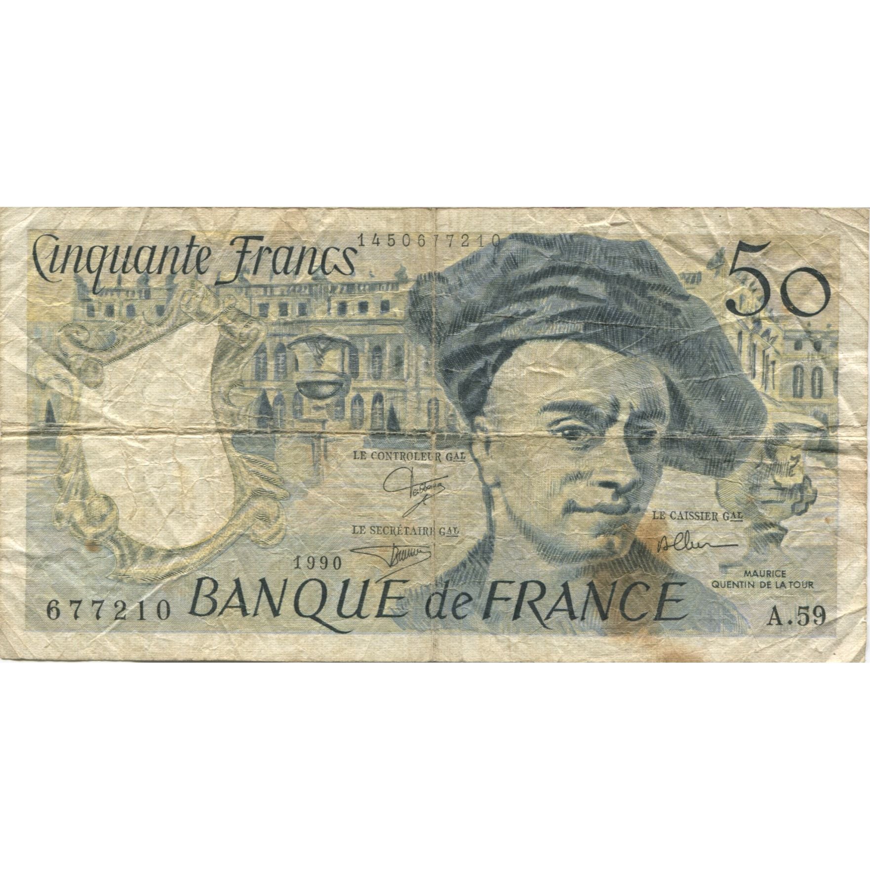 Francja, 50 Francs, Quentin de La Tour, 1990, A.59, VG(8-10), Fayette:67.16