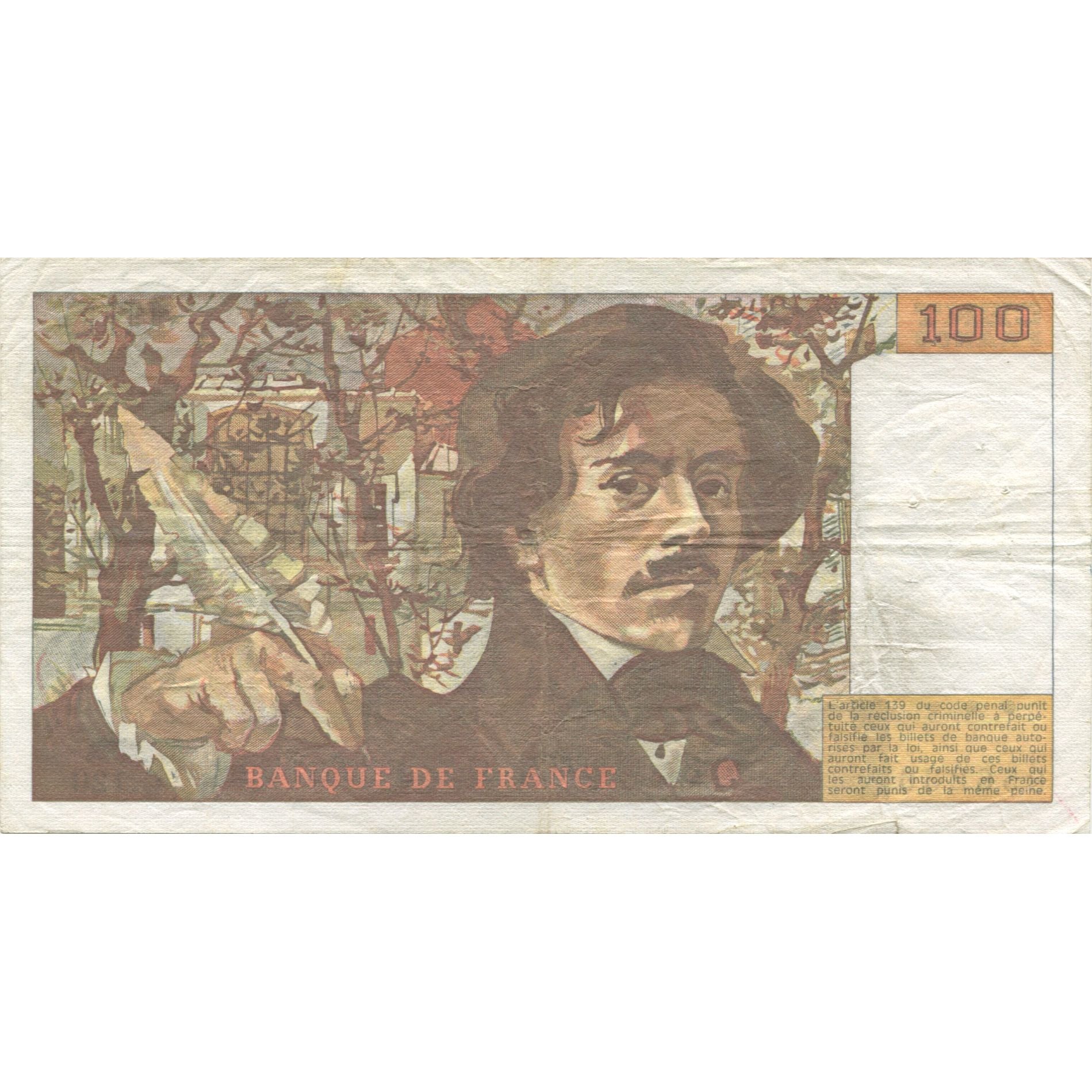 France, 100 Francs, Delacroix, 1987, VF(20-25), Fayette:69.11, KM:154c