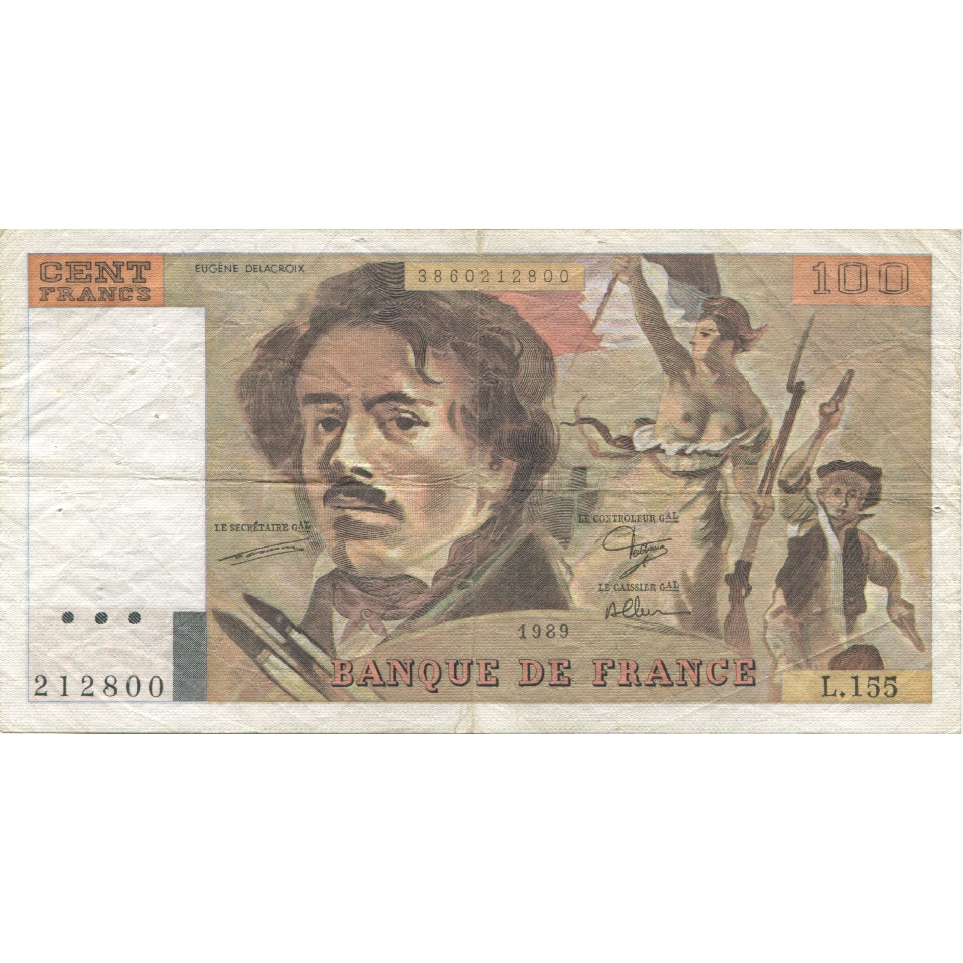 France, 100 Francs, Delacroix, 1989, VF(20-25), Fayette:69.13a, KM:154d