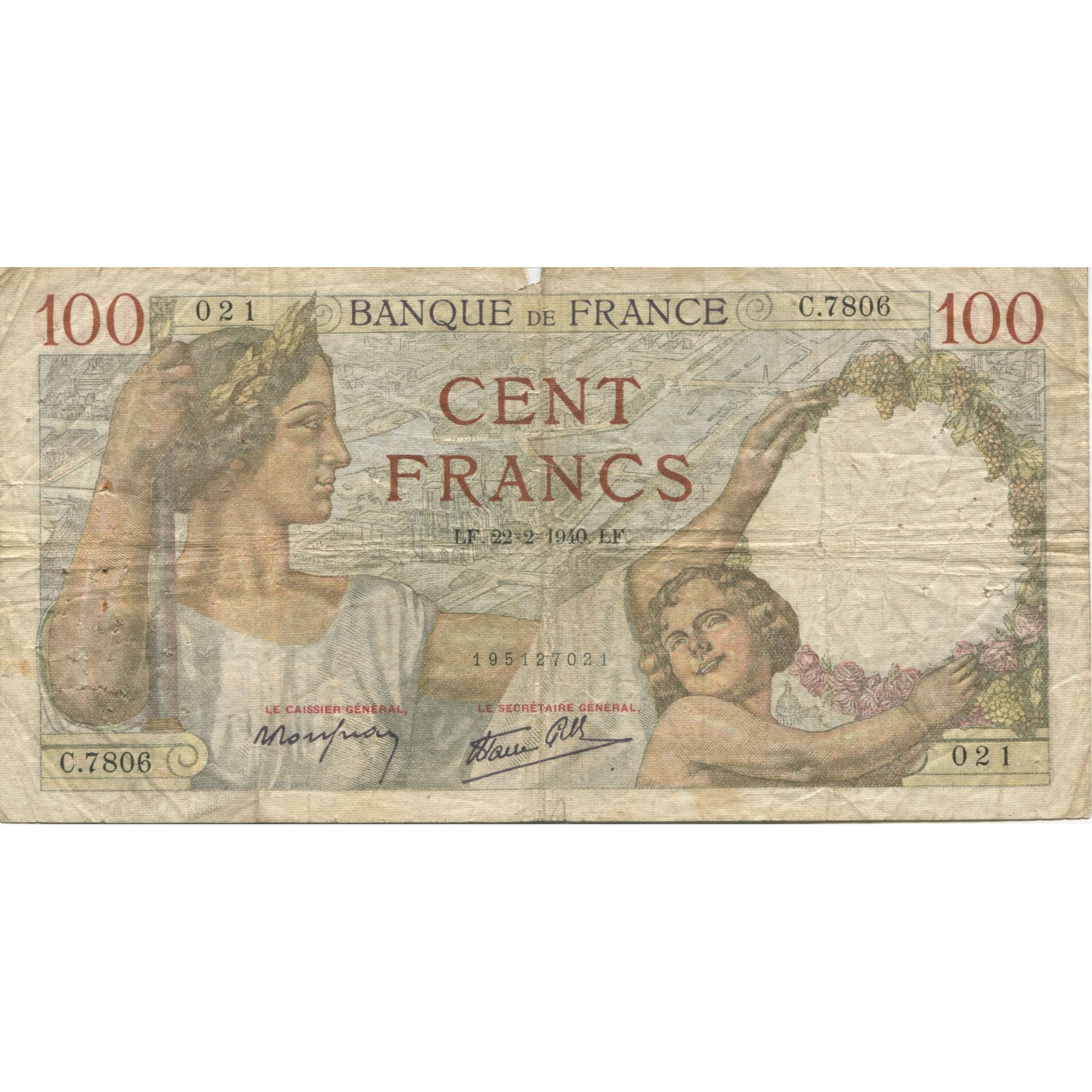 Frankreich, 100 Francs, Sully, 1940, 1940-08-22, SGE, Fayette:26.23, KM:94