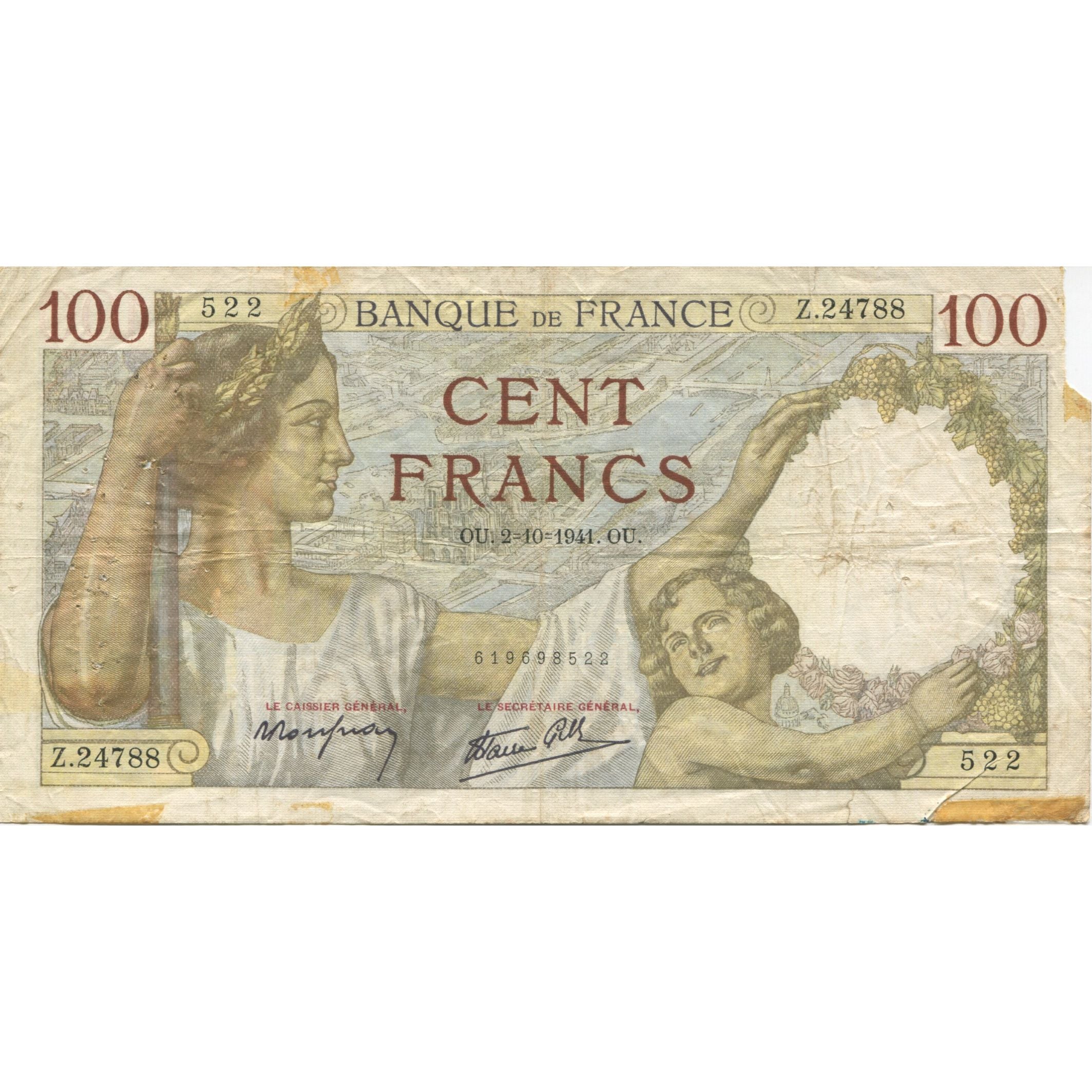 Frankreich, 100 Francs, Sully, 1941, 1941-10-02, SGE, Fayette:26.58, KM:94