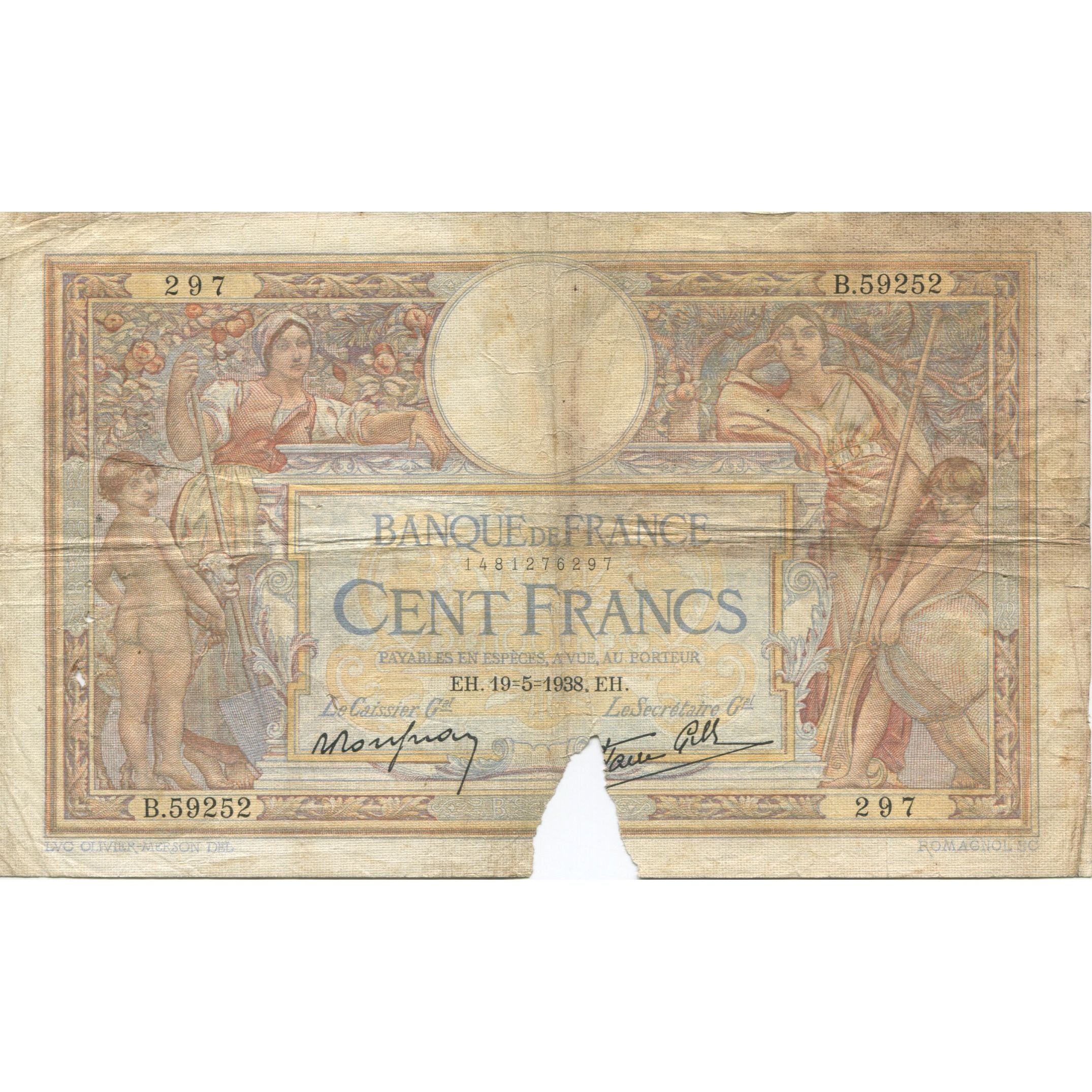 Francia, 100 Francs, Luc Olivier Merson, 1938, 1938-05-19, MC, Fayette:25.19