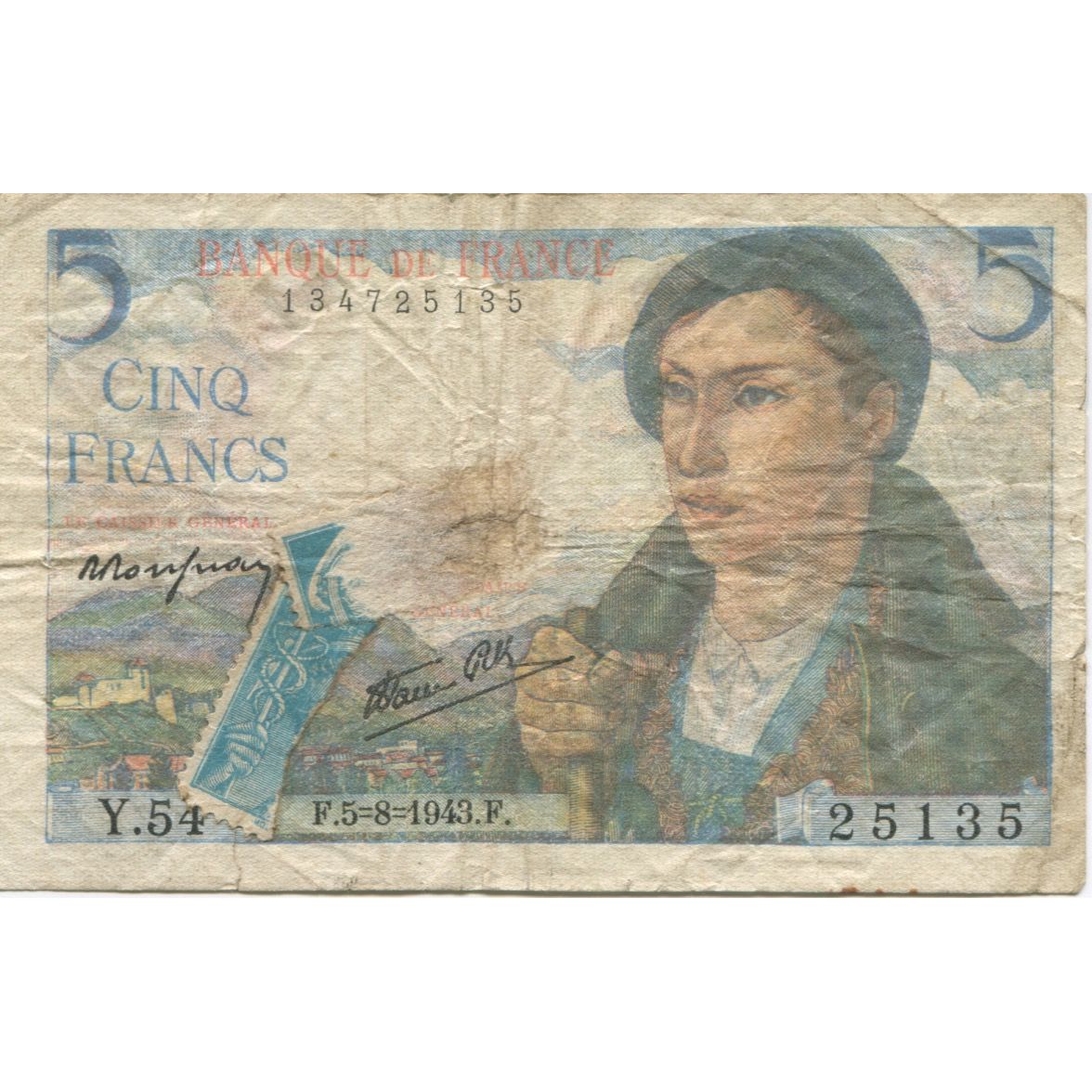 Francia, 5 Francs, Berger, 1943, 1943-08-05, MC, Fayette:05.03, KM:98a