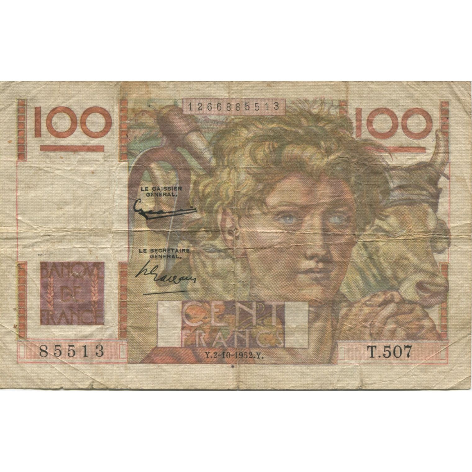 Frankrijk, 100 Francs, Jeune Paysan, 1952, 1952-10-02, AB, Fayette:28.34