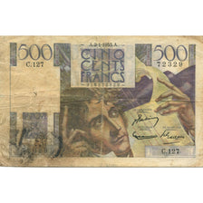 France, 500 Francs, Chateaubriand, 1953, VG(8-10), Fayette:34.11, KM:129c