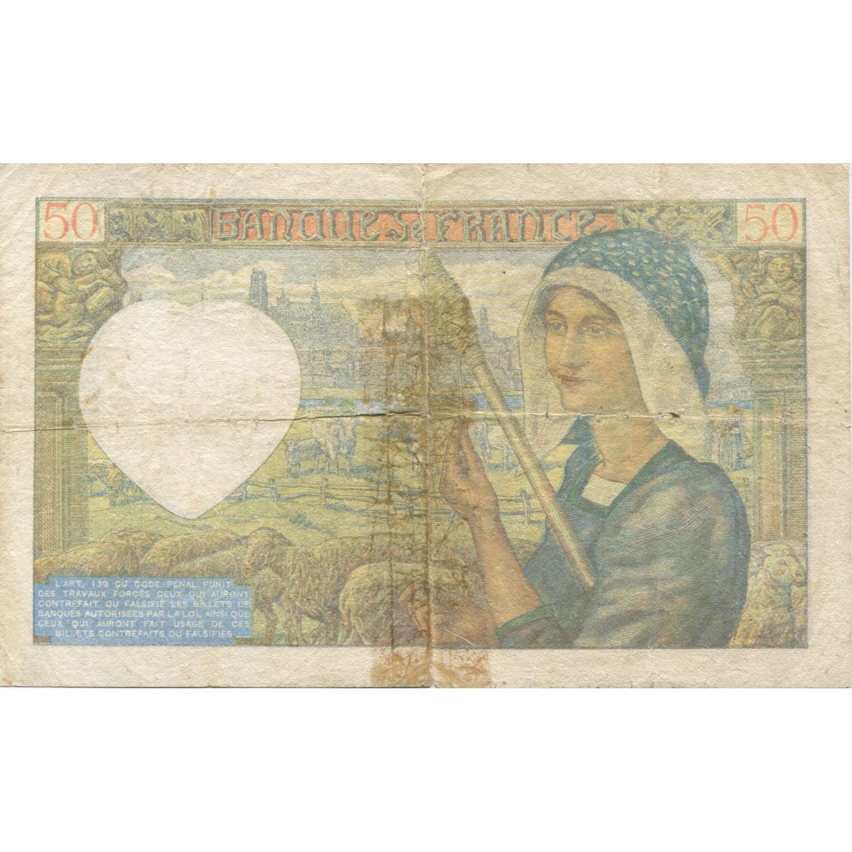 Francja, 50 Francs, Jacques Coeur, 1941, 1941-04-24, AG(1-3), Fayette:19.9