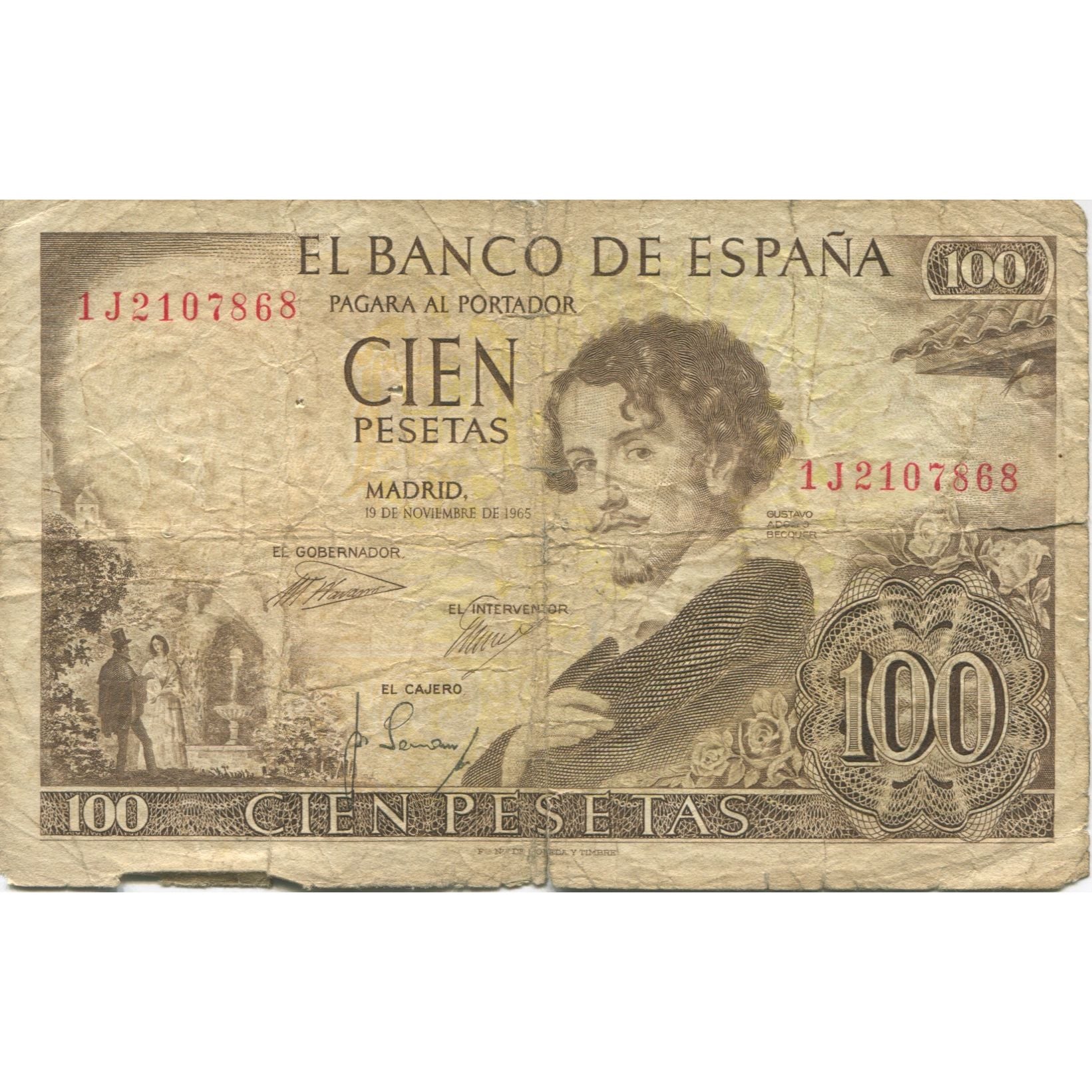 Banknote, Spain, 100 Pesetas, 1965, 1965-11-19, KM:150, AG(1-3)