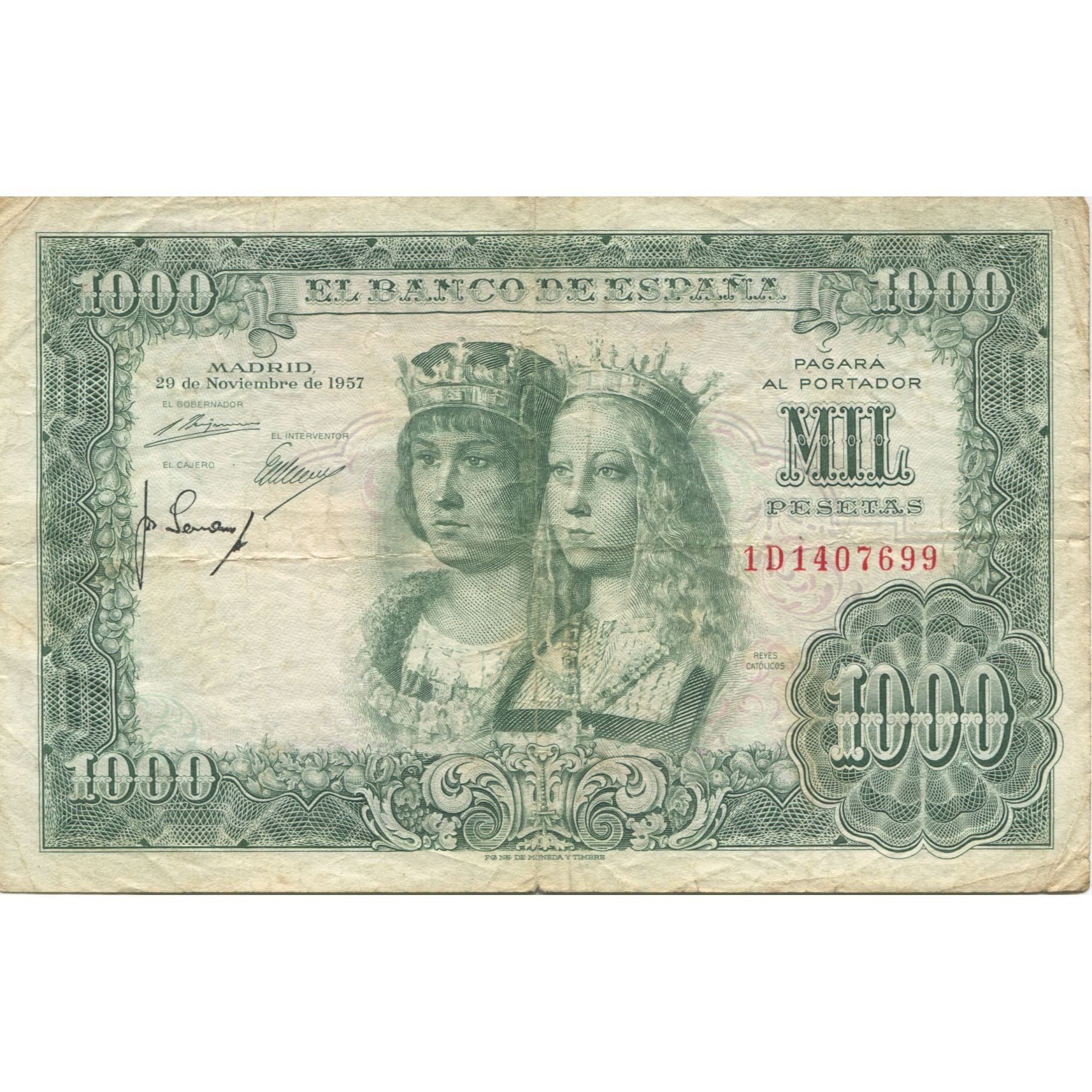 Banconote, Spagna, 1000 Pesetas, 1957, 1957-11-29, KM:149a, B+