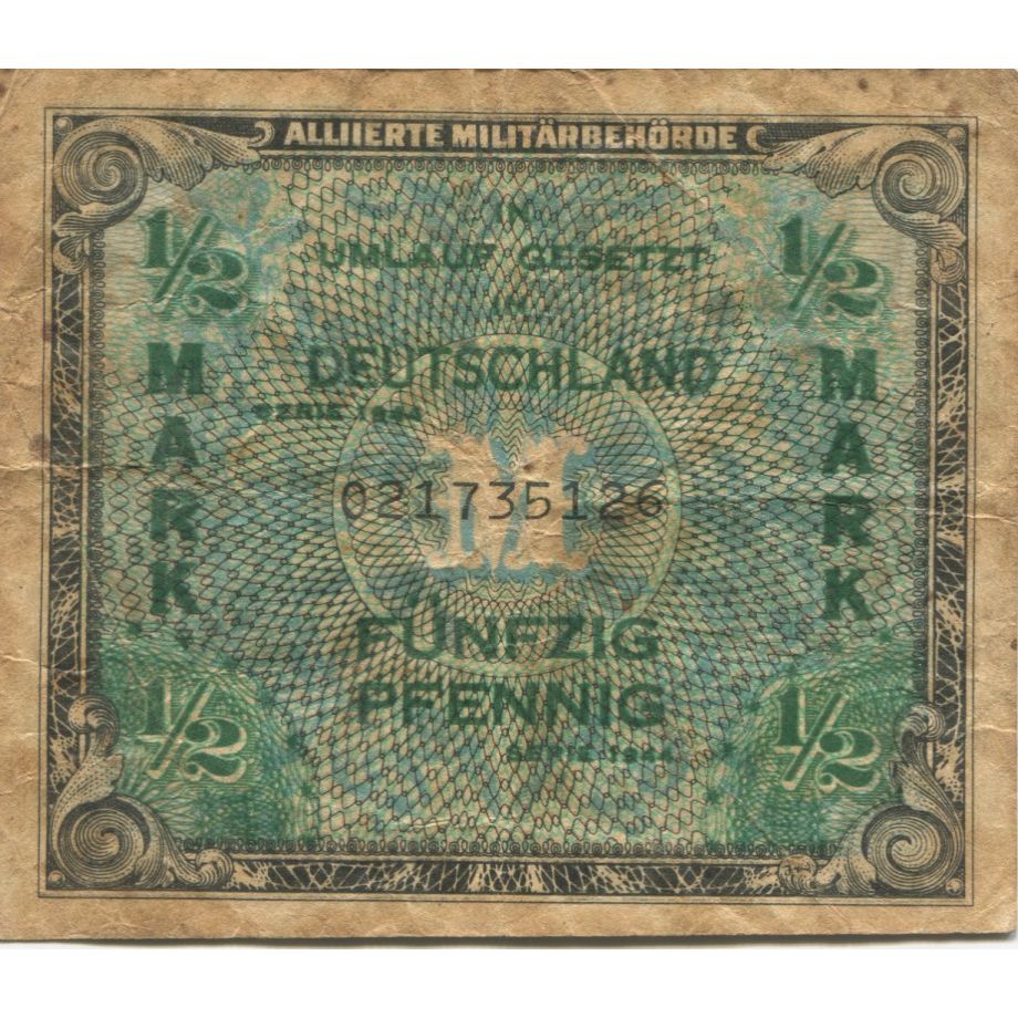 Geldschein, Deutschland, 1/2 Mark, 1948, KM:191a, SGE+