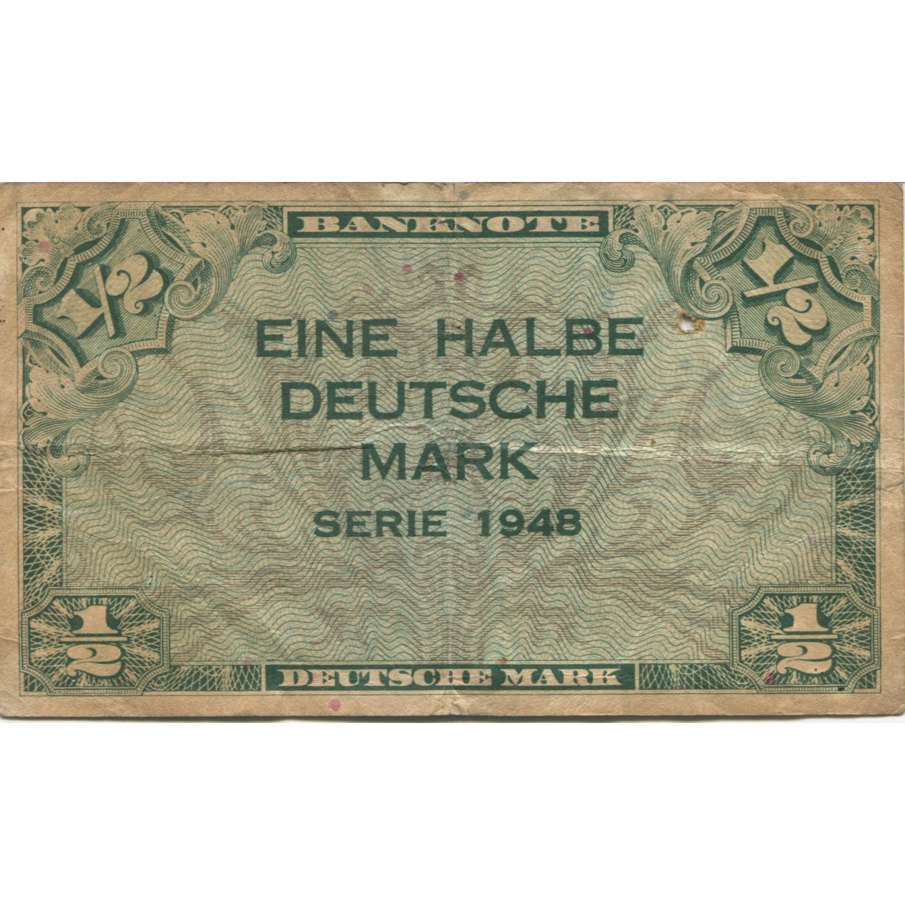 Banknot, Niemcy - RFN, 1/2 Deutsche Mark, 1948, KM:1a, F(12-15)
