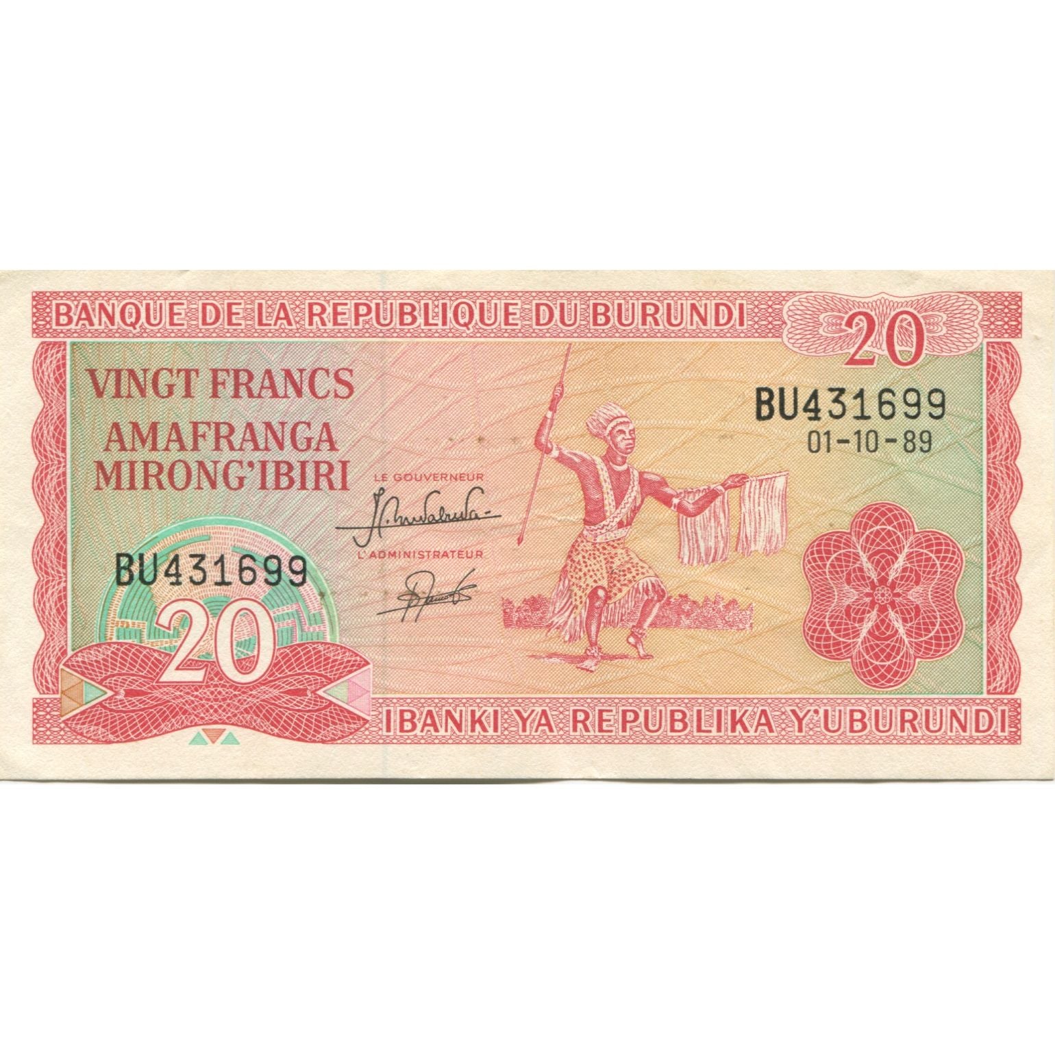 Billete, 20 Francs, 1989, Burundi, 1989-10-01, KM:27b, SC