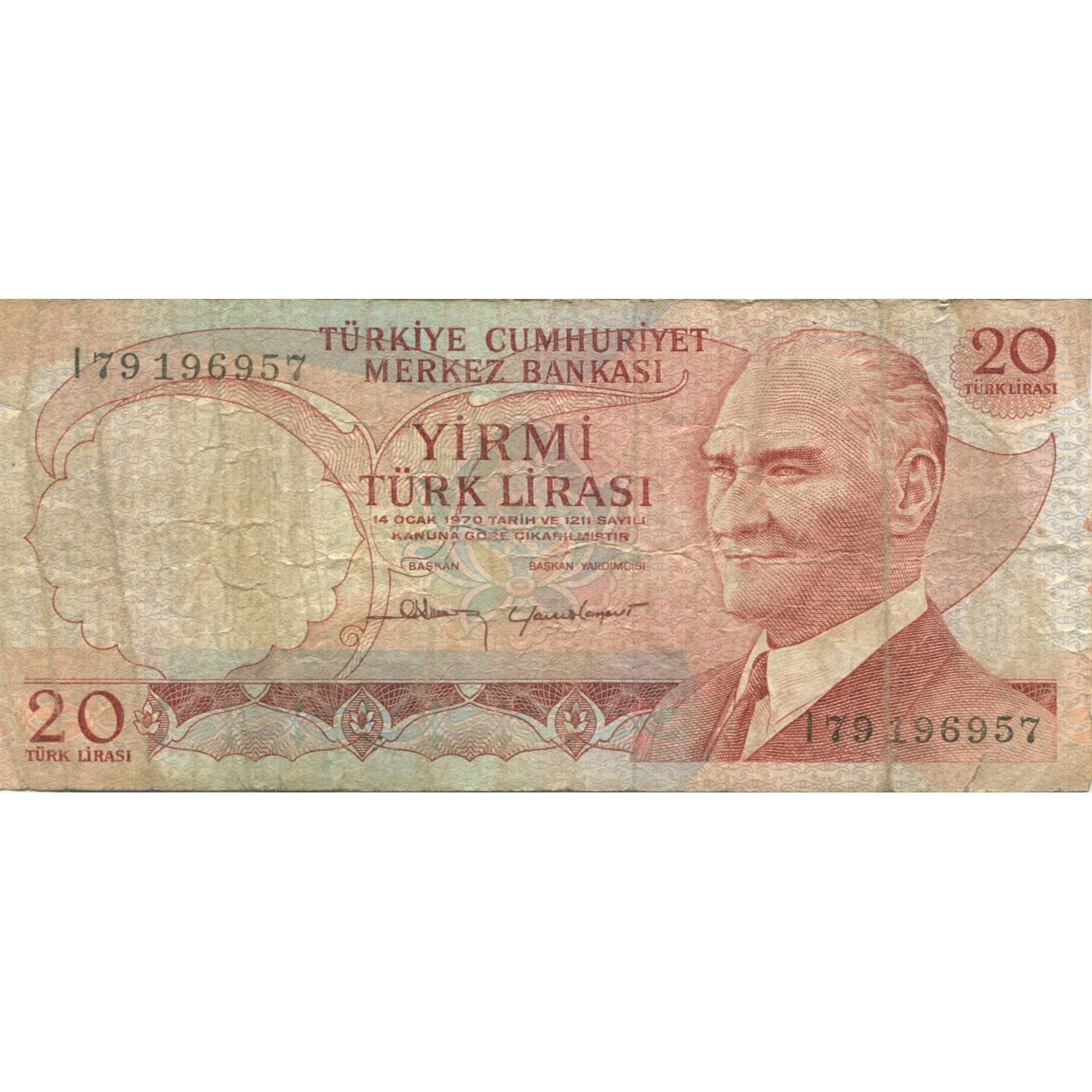 Biljet, Turkije, 20 Lira, KM:187b, TTB