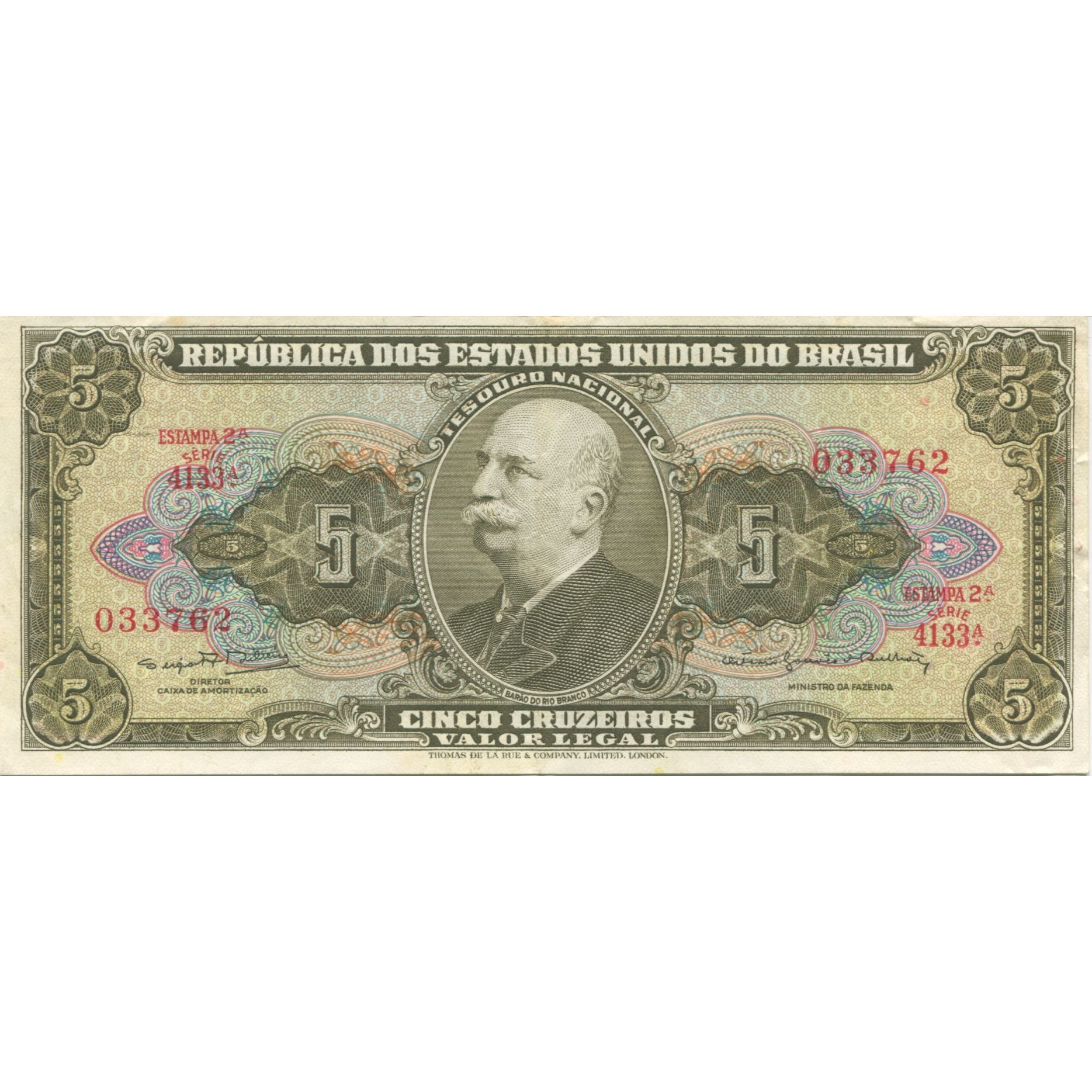 Biljet, Brazilië, 5 Cruzeiros, 1964, KM:176d, SUP
