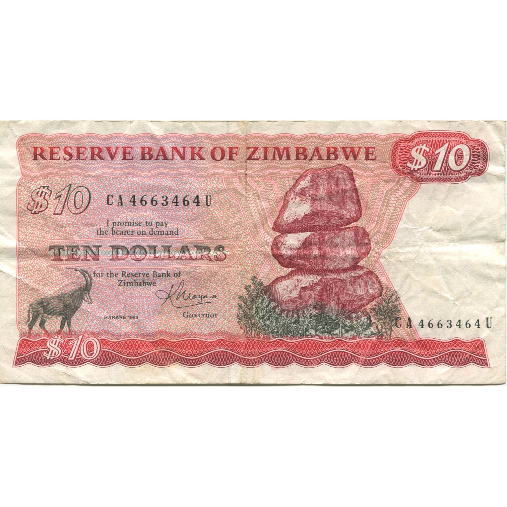 Banknote, Zimbabwe, 10 Dollars, Undated (1983-84), KM:3d, EF(40-45)