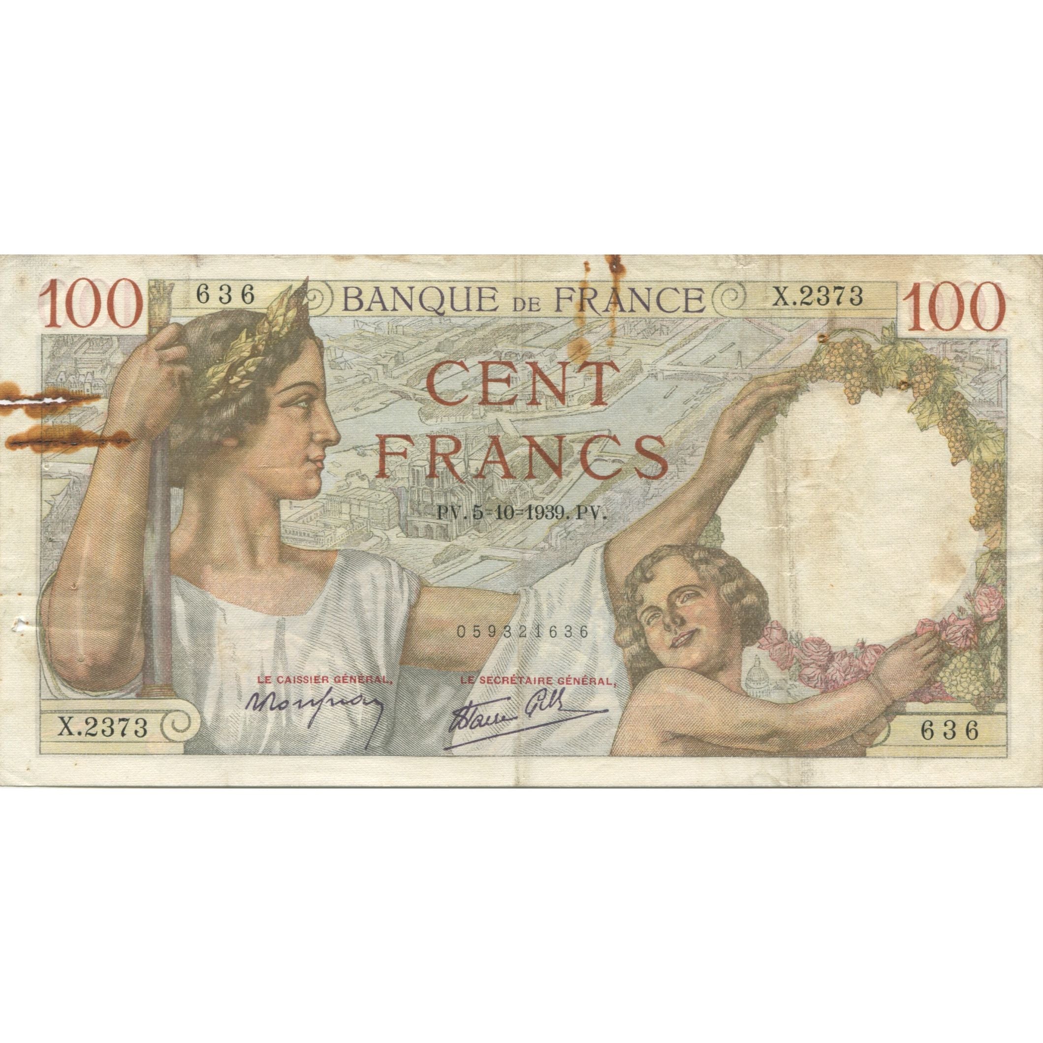Frankreich, 100 Francs, Sully, 1939, 1939-10-05, SGE, Fayette:26.09, KM:94