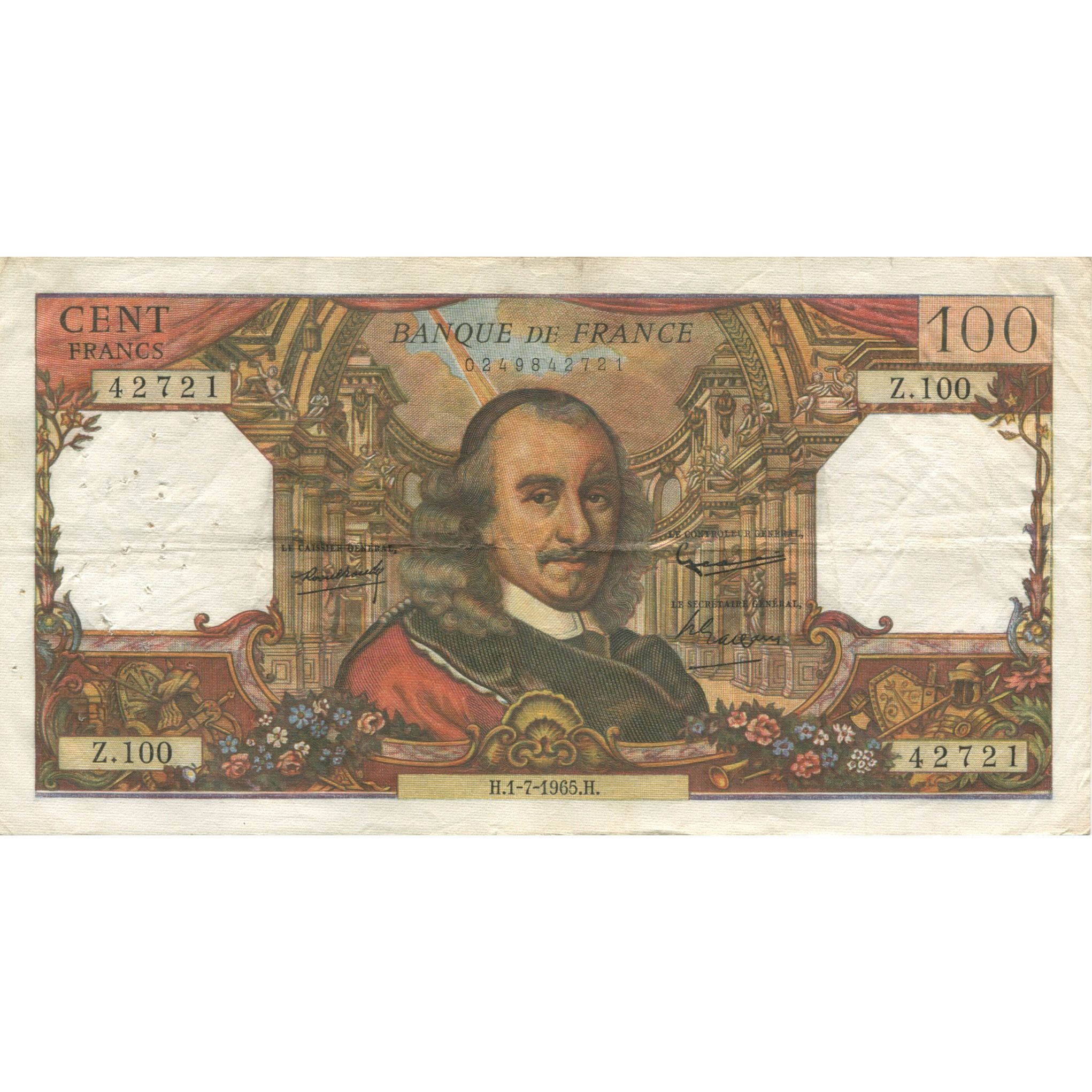 Francia, 100 Francs, Corneille, 1965, 1965-07-01, BB, Fayette:65.7, KM:149a