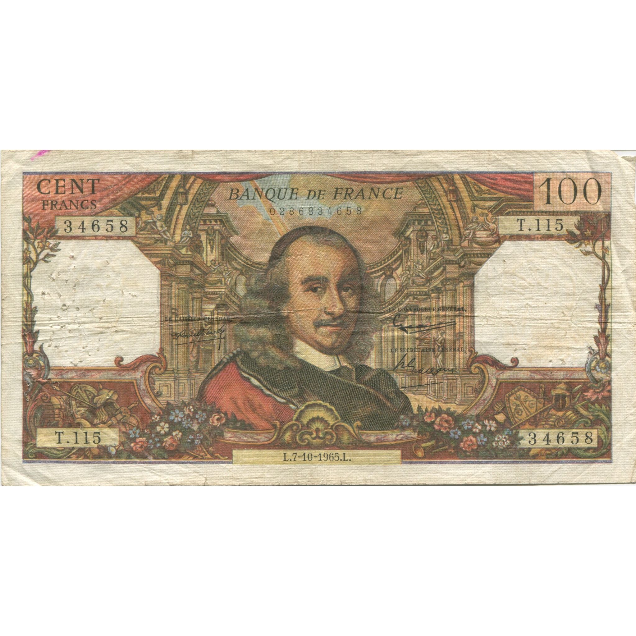 France, 100 Francs, Corneille, 1965, VF(20-25), Fayette:65.9, KM:149a