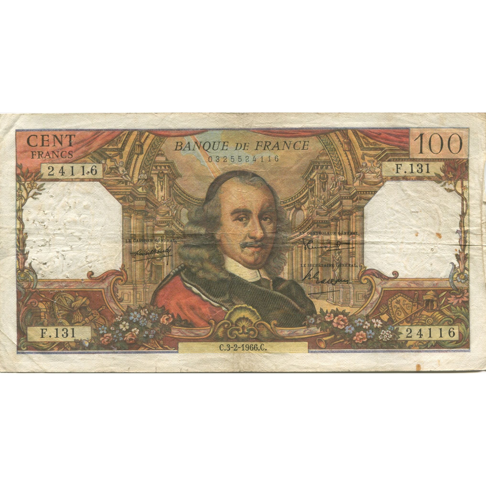 France, 100 Francs, Corneille, 1966, 1966-02-03, EF(40-45), Fayette:65.11