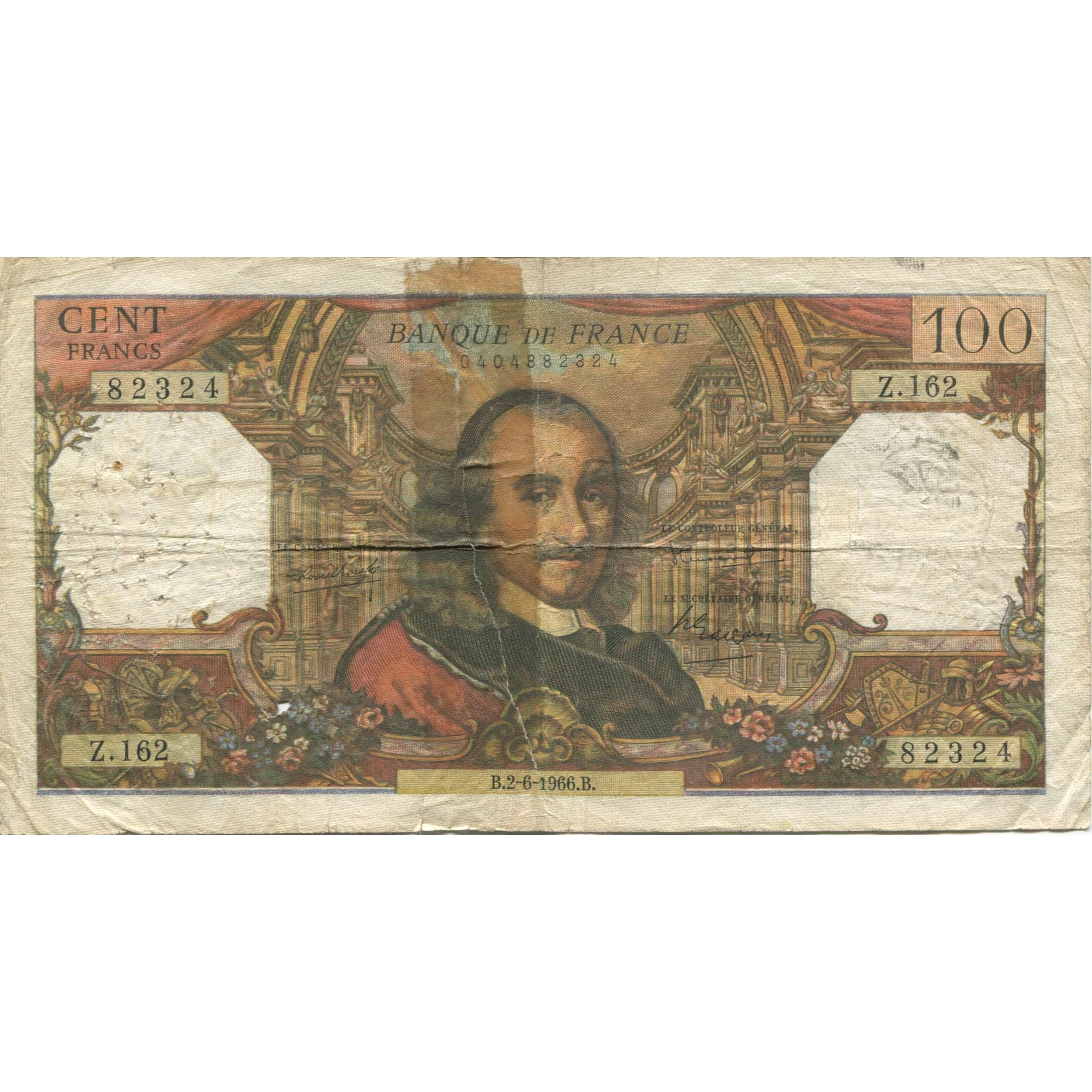 France, 100 Francs, Corneille, 1966, 1966-06-02, VG(8-10), Fayette:65.13