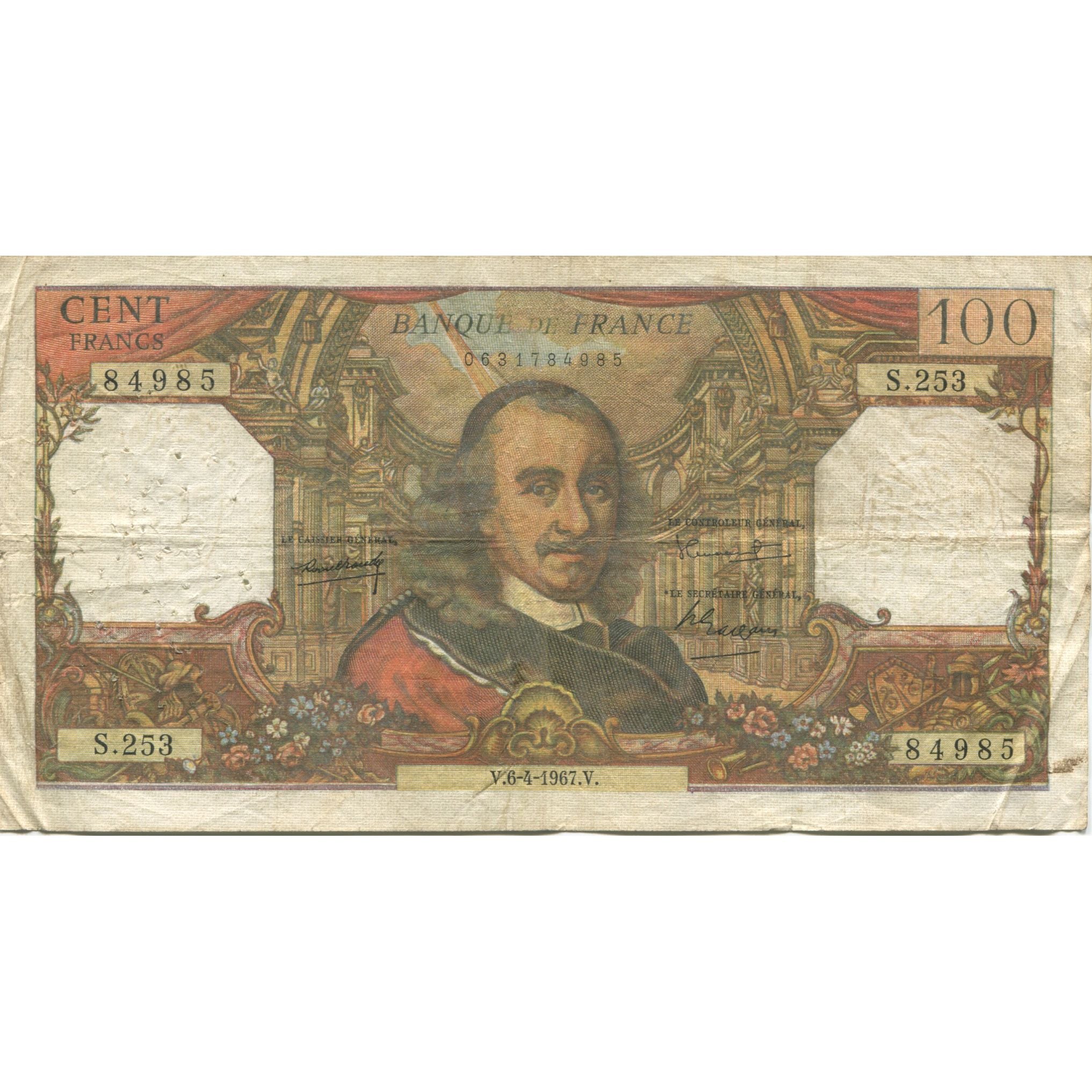 France, 100 Francs, Corneille, 1967, 1967-04-06, B+, Fayette:65.17, KM:149b