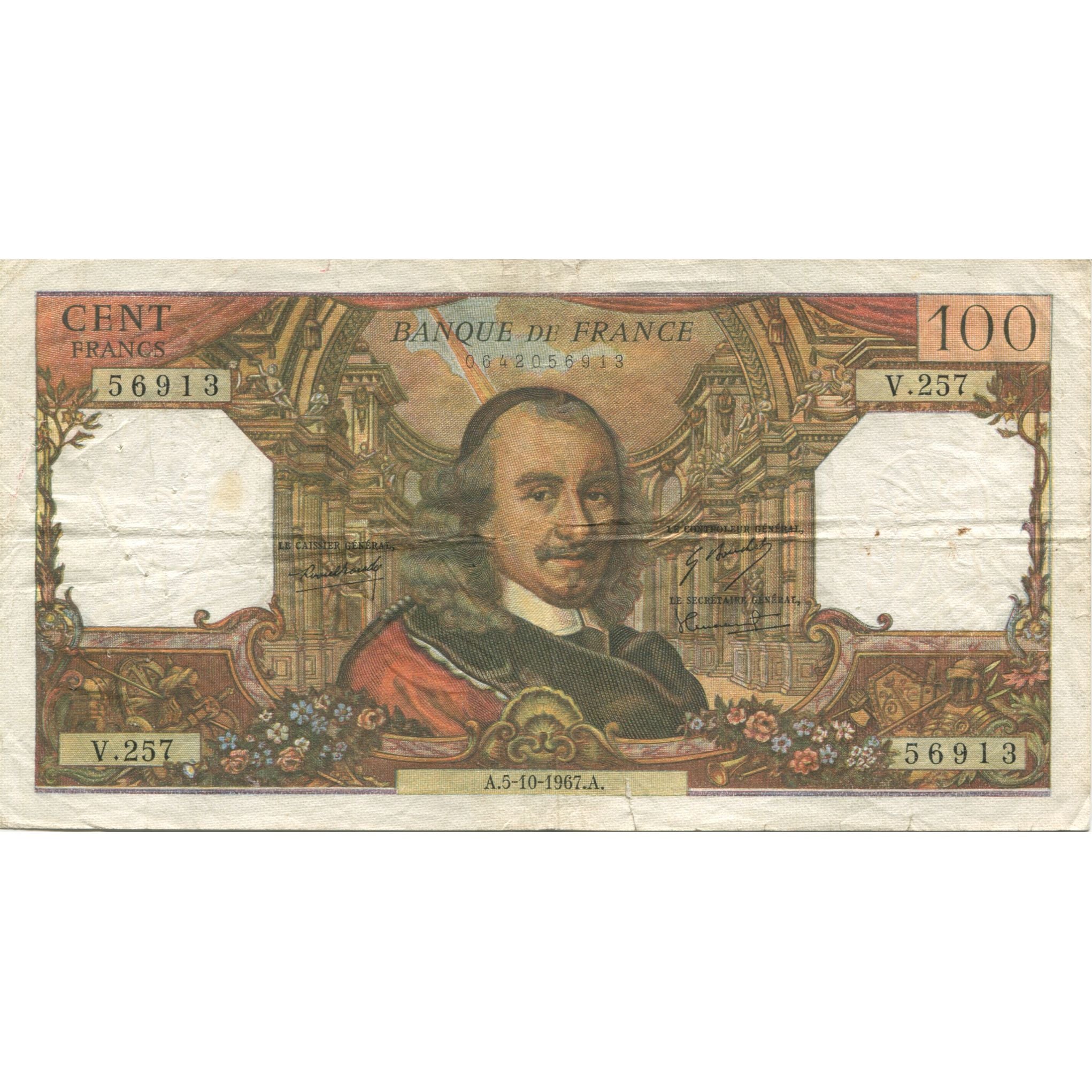 Francia, 100 Francs, Corneille, 1967, 1967-10-05, BC, Fayette:65.18, KM:149c