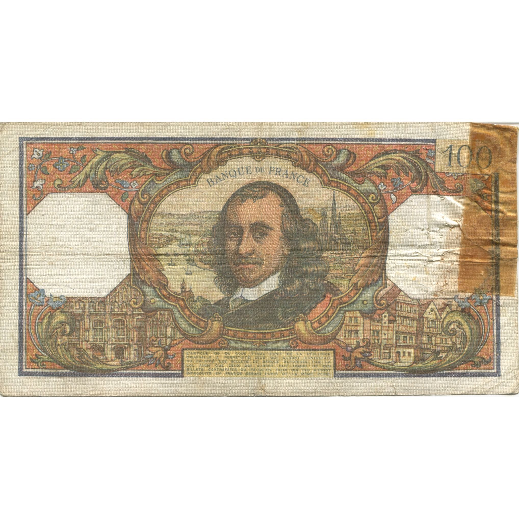 France, 100 Francs, Corneille, 1968, 1968-05-02, VG(8-10), Fayette:65.22
