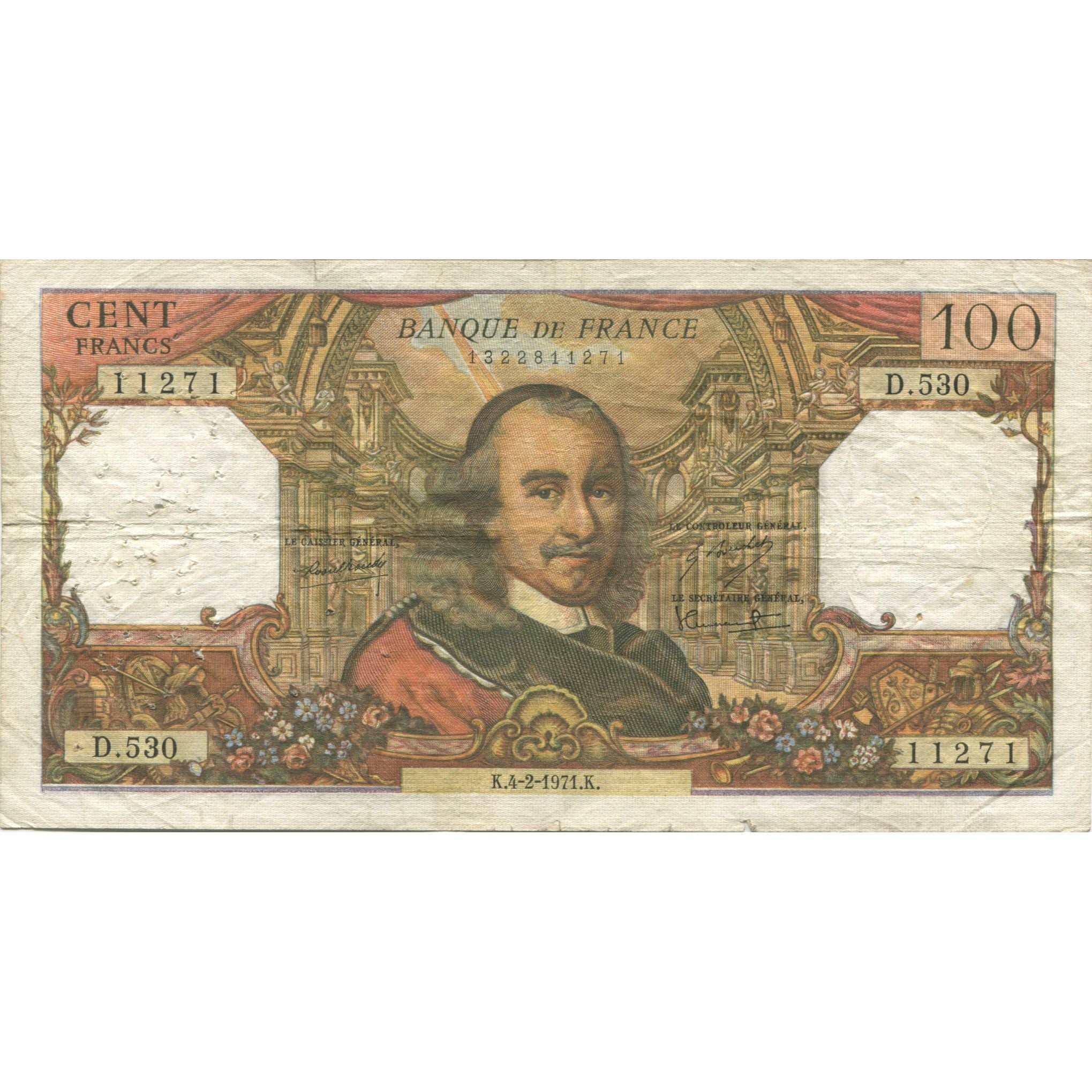 Francia, 100 Francs, Corneille, 1971, 1971-02-04, MB, Fayette:65.34, KM:149c