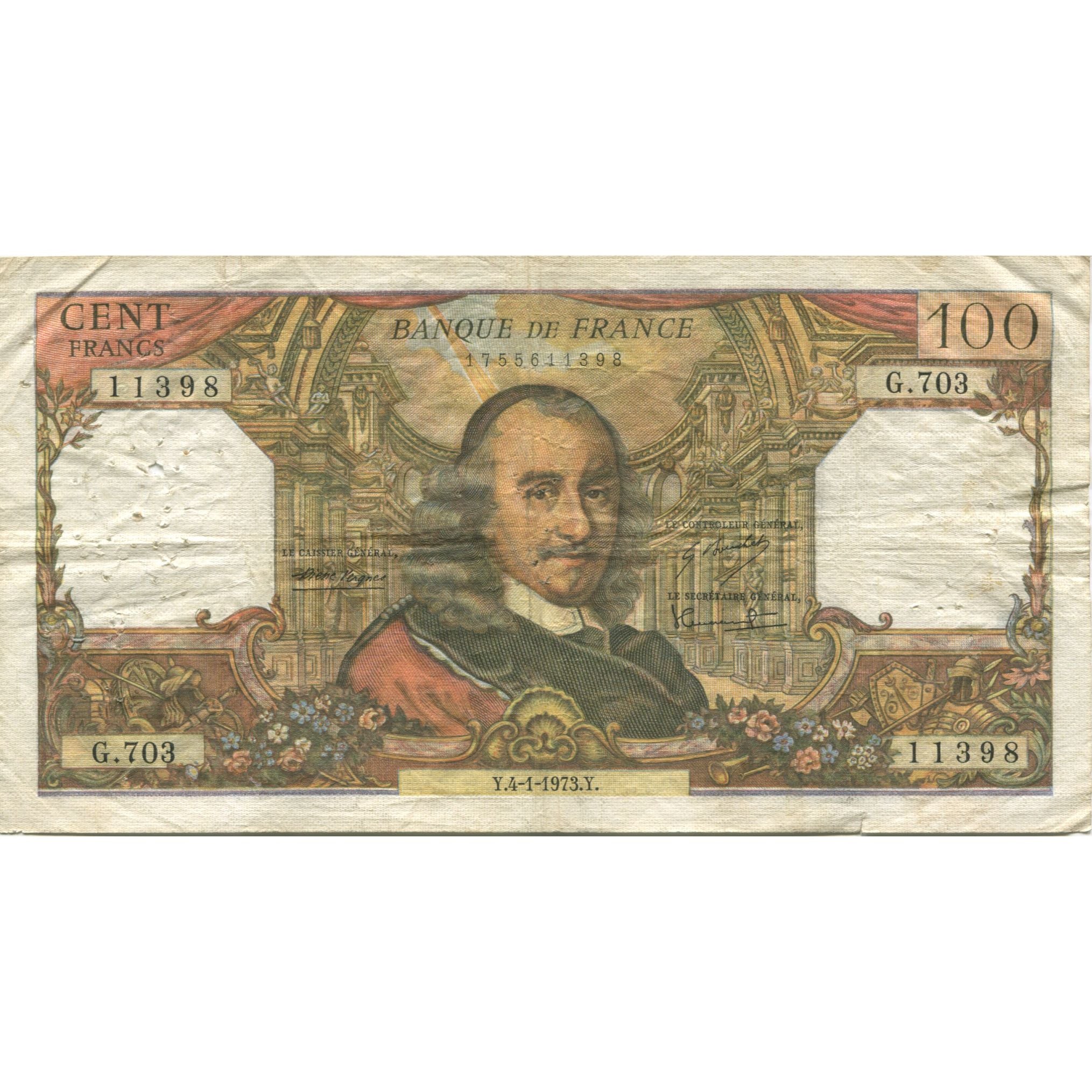 France, 100 Francs, Corneille, 1973, 1973-01-04, VF(20-25), Fayette:65.41