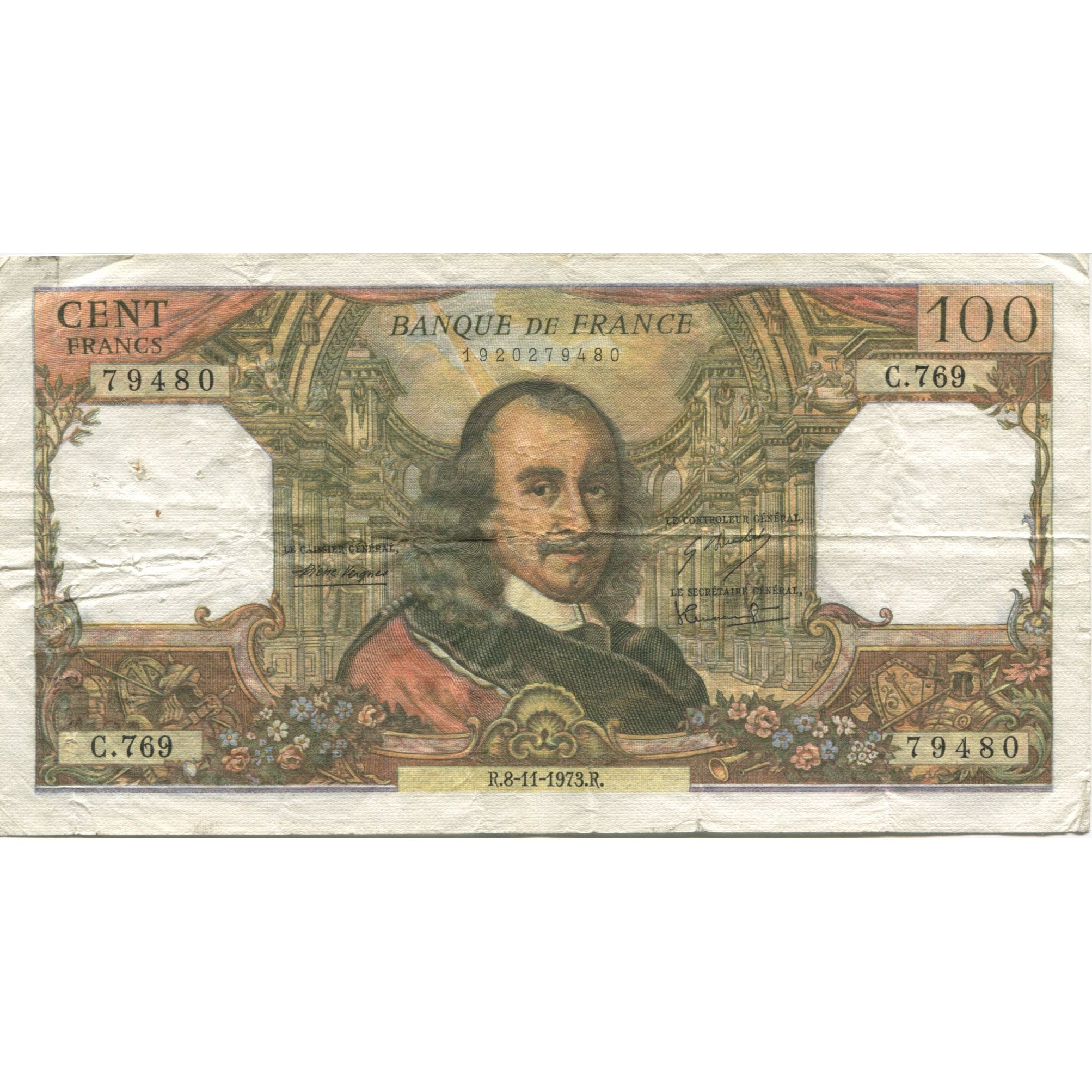 França, 100 Francs, Corneille, 1973, 1973-11-08, EF(40-45), Fayette:65.44
