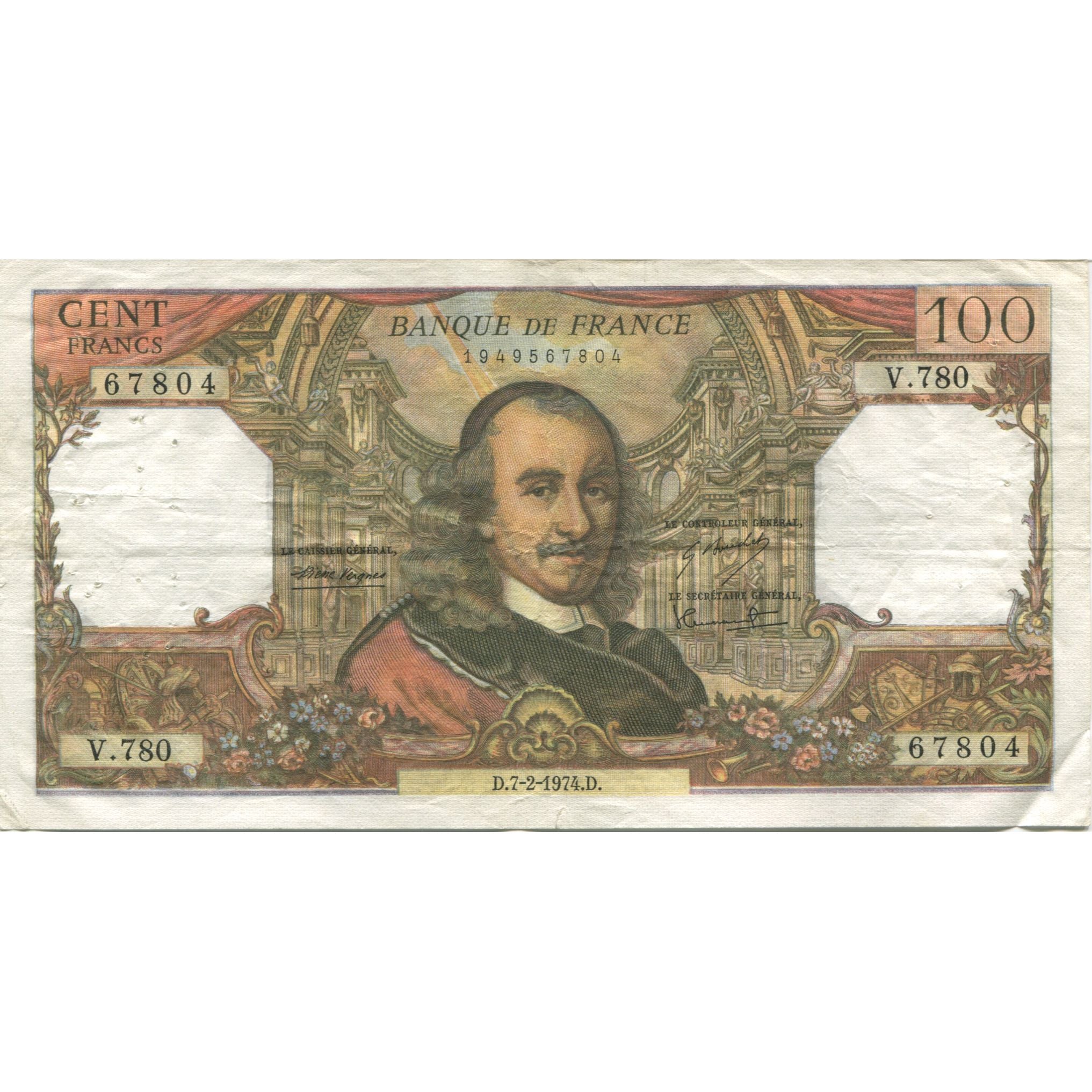 Francia, 100 Francs, Corneille, 1974, 1974-02-07, MBC, Fayette:65.45, KM:149d