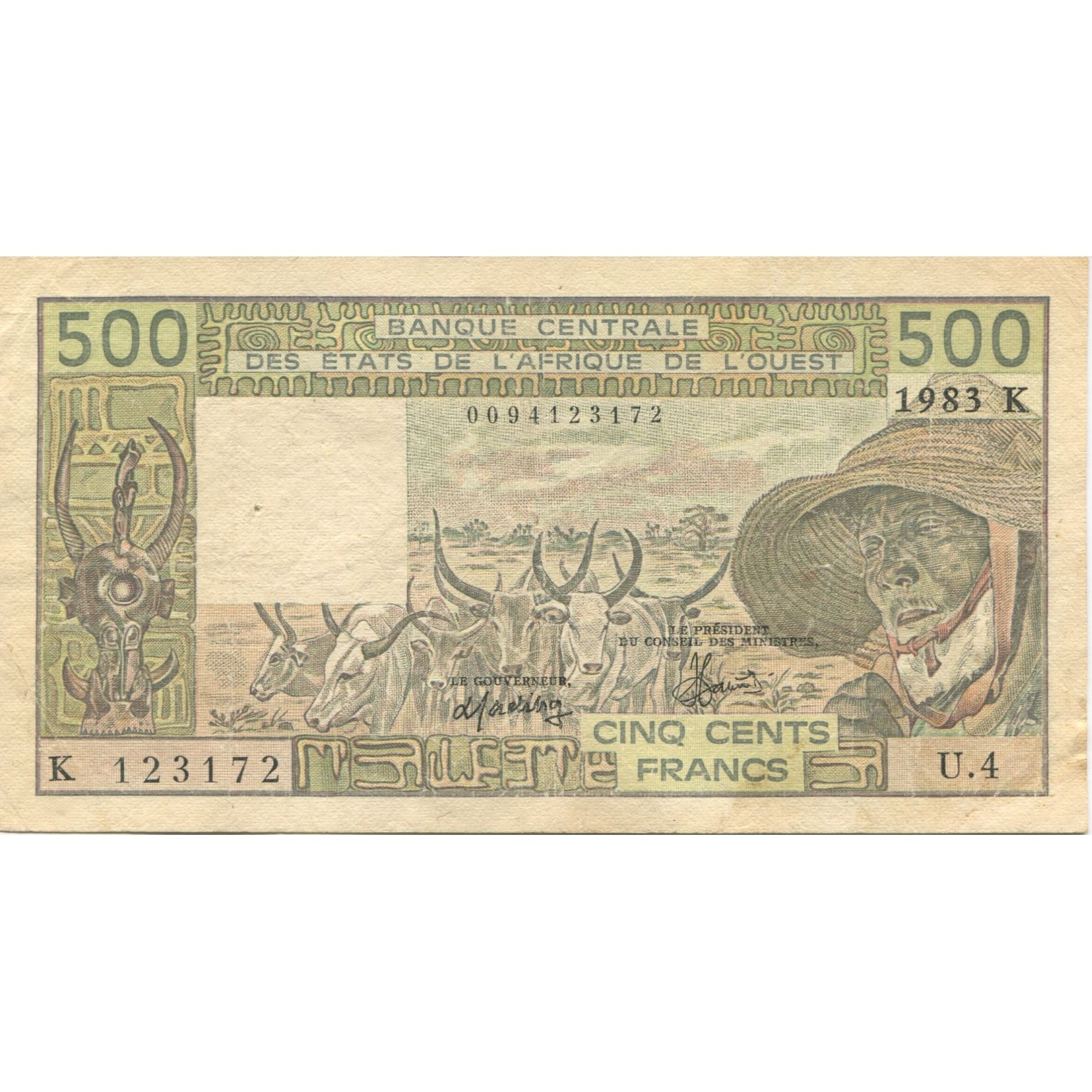 Banknote, West African States, 500 Francs, 1983, 1983, KM:706Kf, EF(40-45)